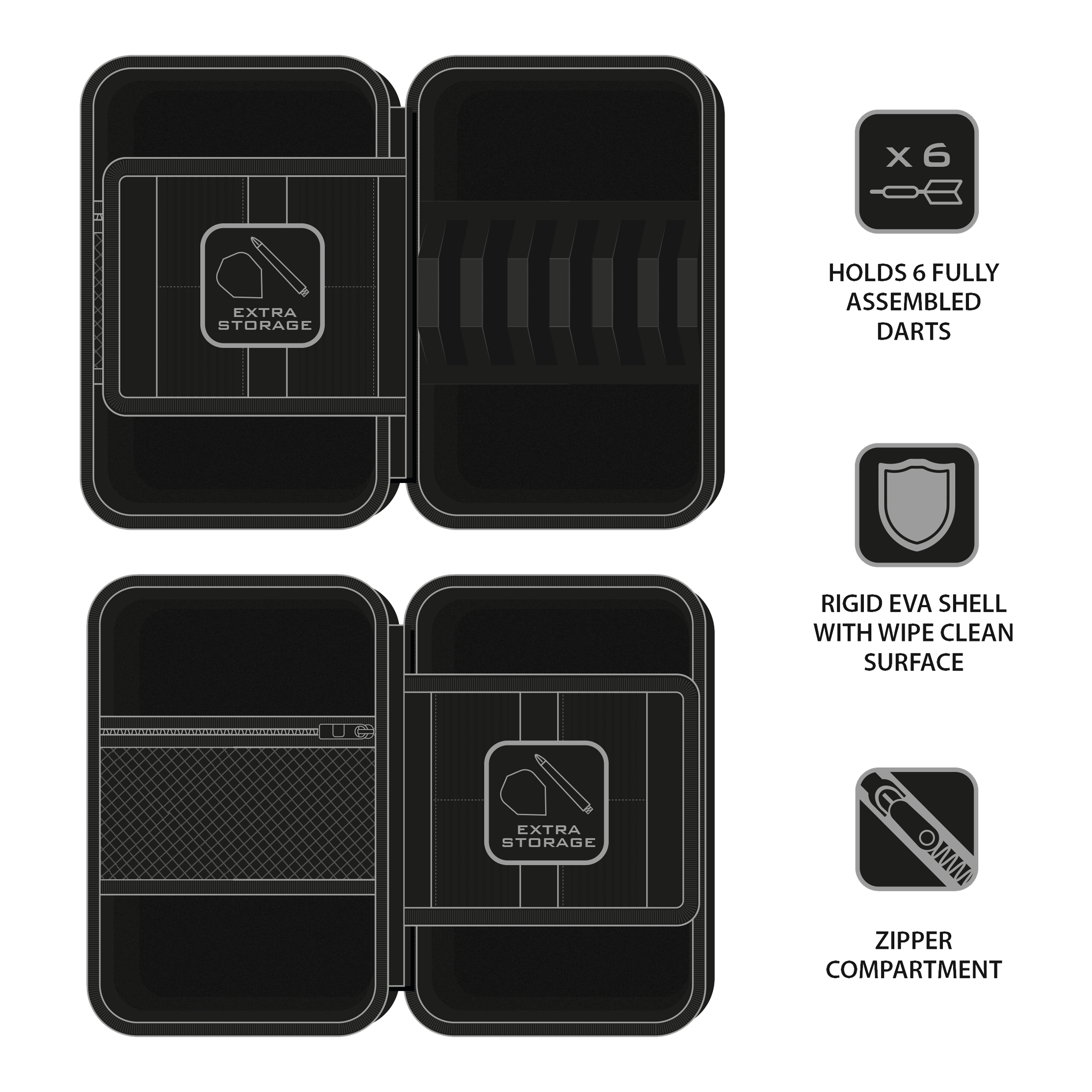 Harrows Ryan Searle Player Pro6 Dartcase ist ein professionelles Dartcase für Spieler. Es bietet Platz für mehrere Darts und Zubehör.