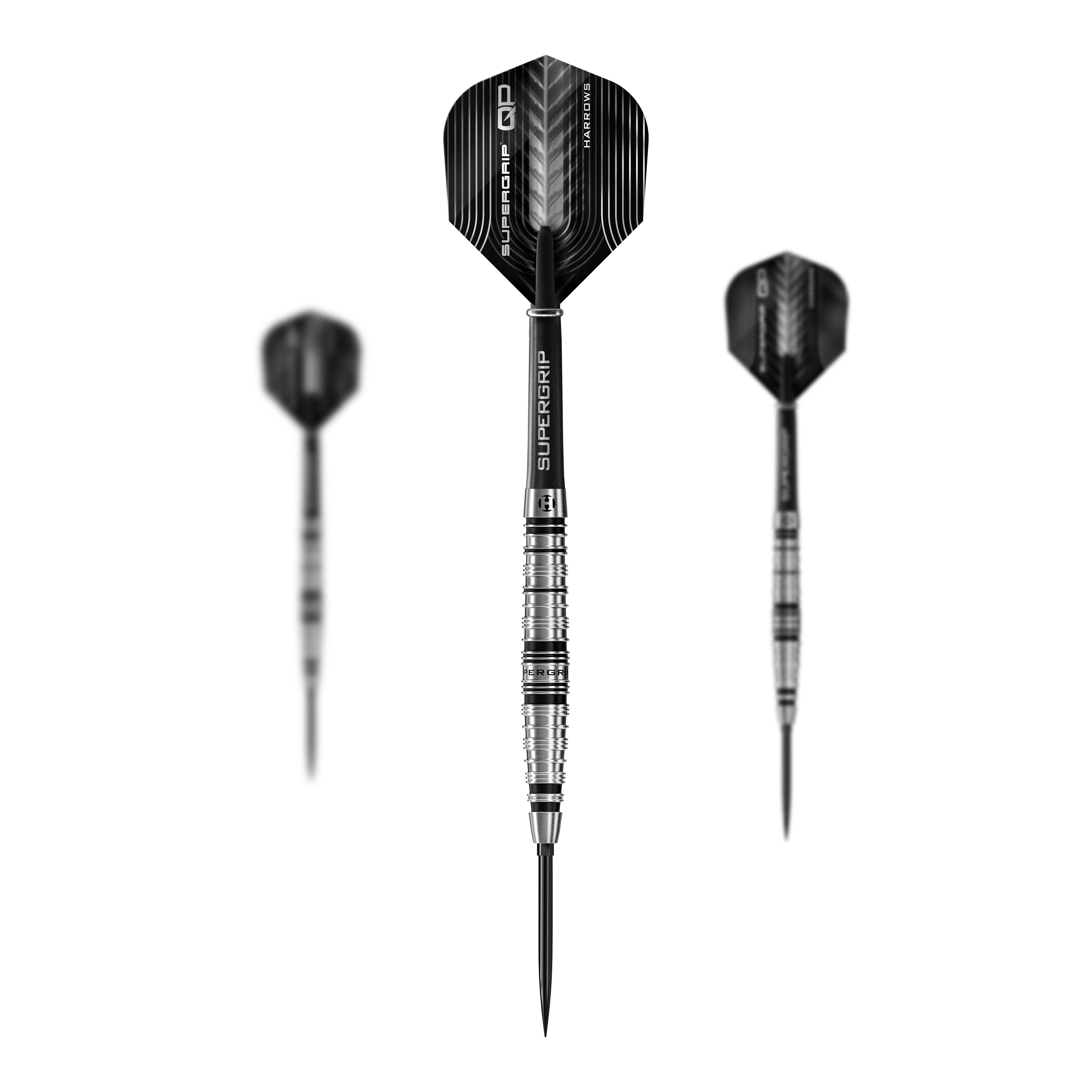 Das Bild zeigt die Harrows Supergrip Torpedo Quick Point Steeldarts. Das Produkt ist als 1 Set abgebildet.