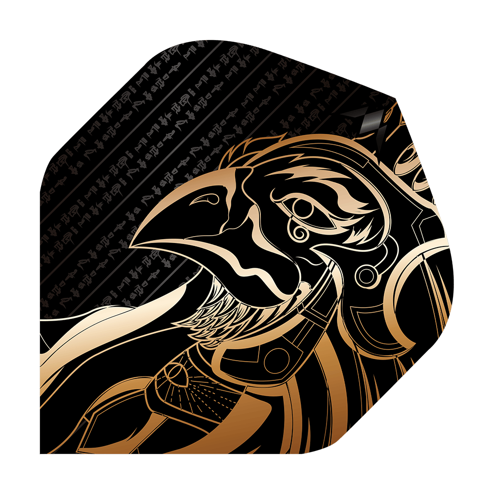 Mission Solo Horus No2 Standard Flights Das Bild zeigt das Produkt "Mission Solo Horus No2 Standard Flights" mit einem gold-schwarzen Design. Darauf ist ein stilisierter Horus-Kopf im ägyptischen Stil abgebildet.