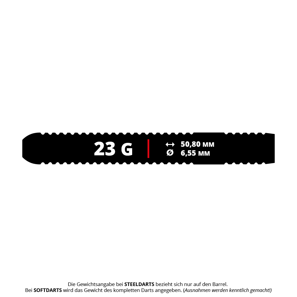 Winmau Team 360 Lewis Cook Steel Darts - 23g Das Bild stellt die Winmau Team 360 Lewis Cook Steeldarts mit 23g dar. Dieses Dartset ist robust und für präzises Werfen ausgelegt.