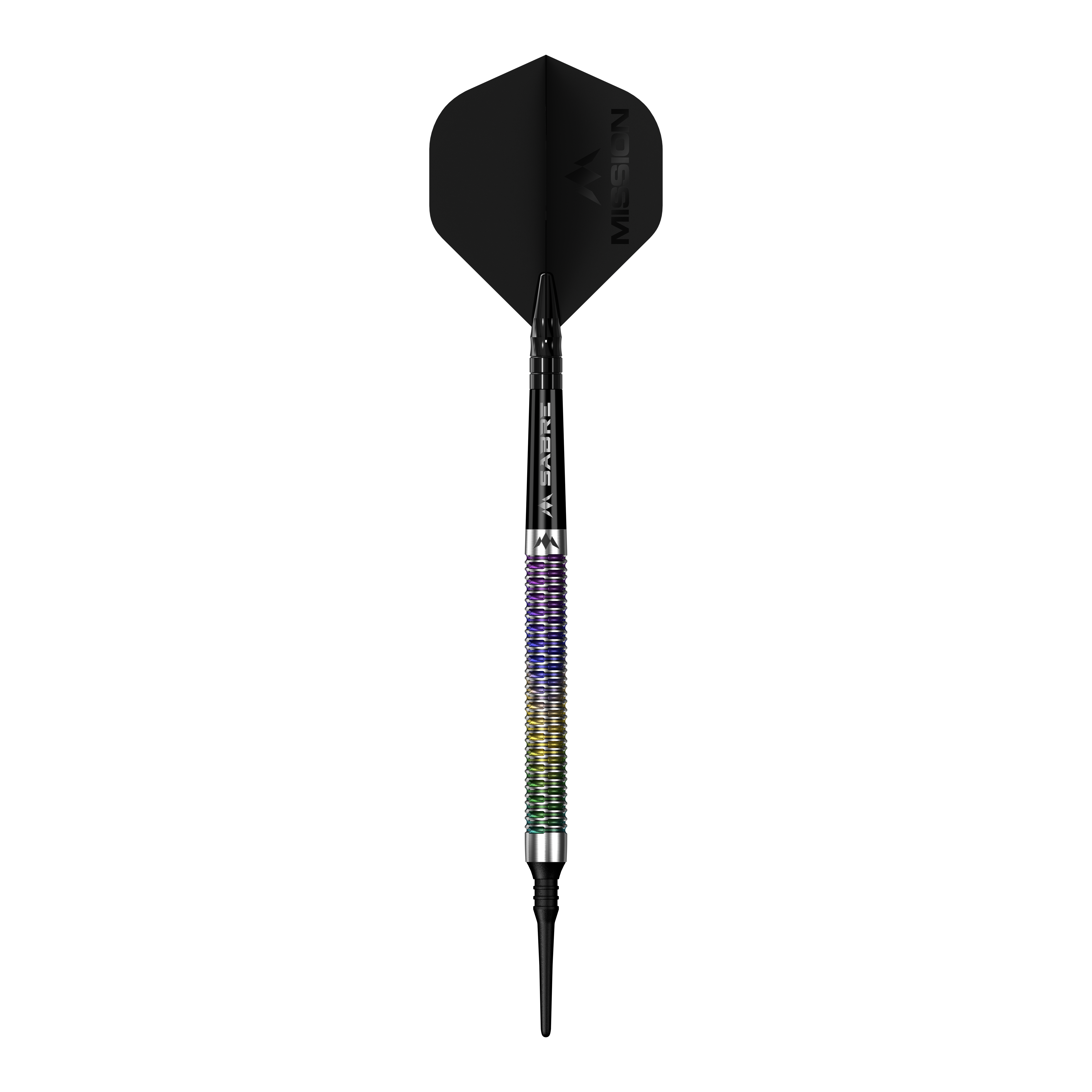 Das Bild zeigt den Mission Kaleidos Softdarts - 19g. Der Softdart ist seitlich dargestellt.