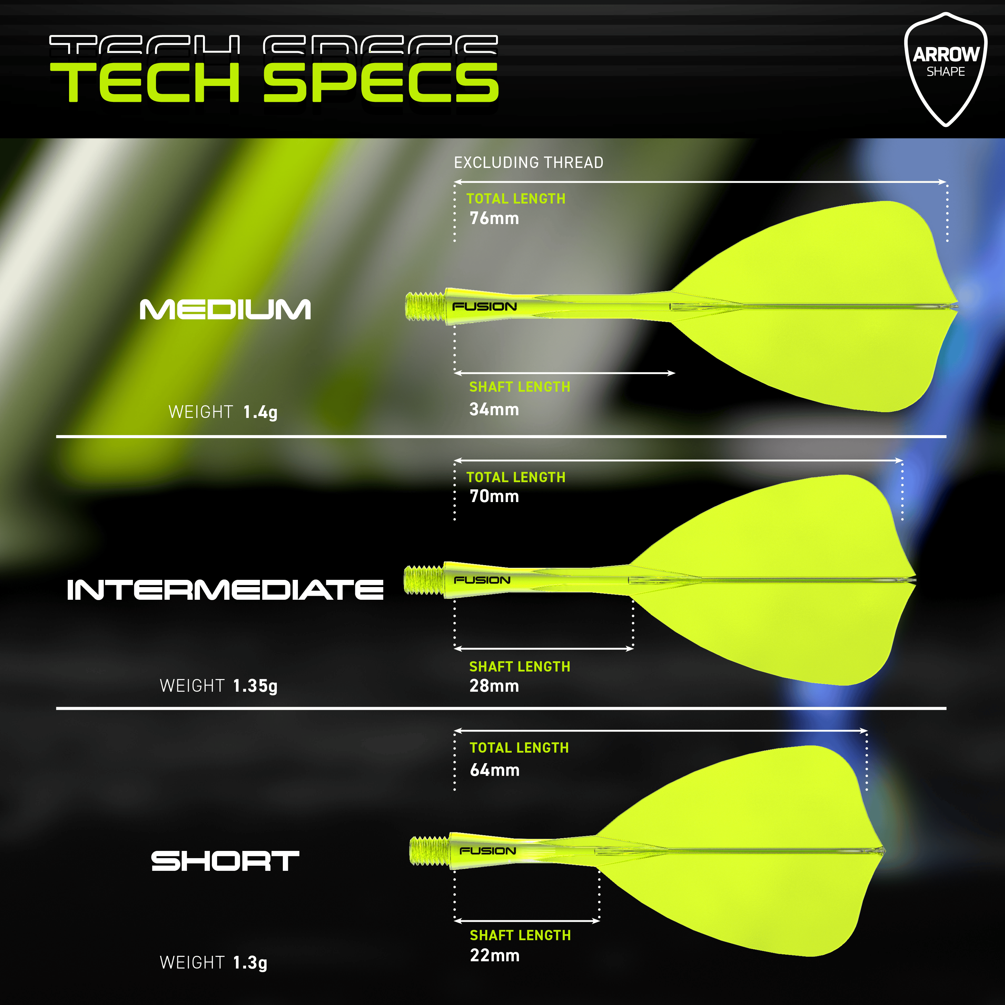Winmau Fusion Flight Shaft System Arrow Neon Yellow Das Bild zeigt das Winmau Fusion Flight-Shaft-System Arrow Neon Yellow. Es handelt sich um einen leuchtend gelben Flightschaft für Darts.