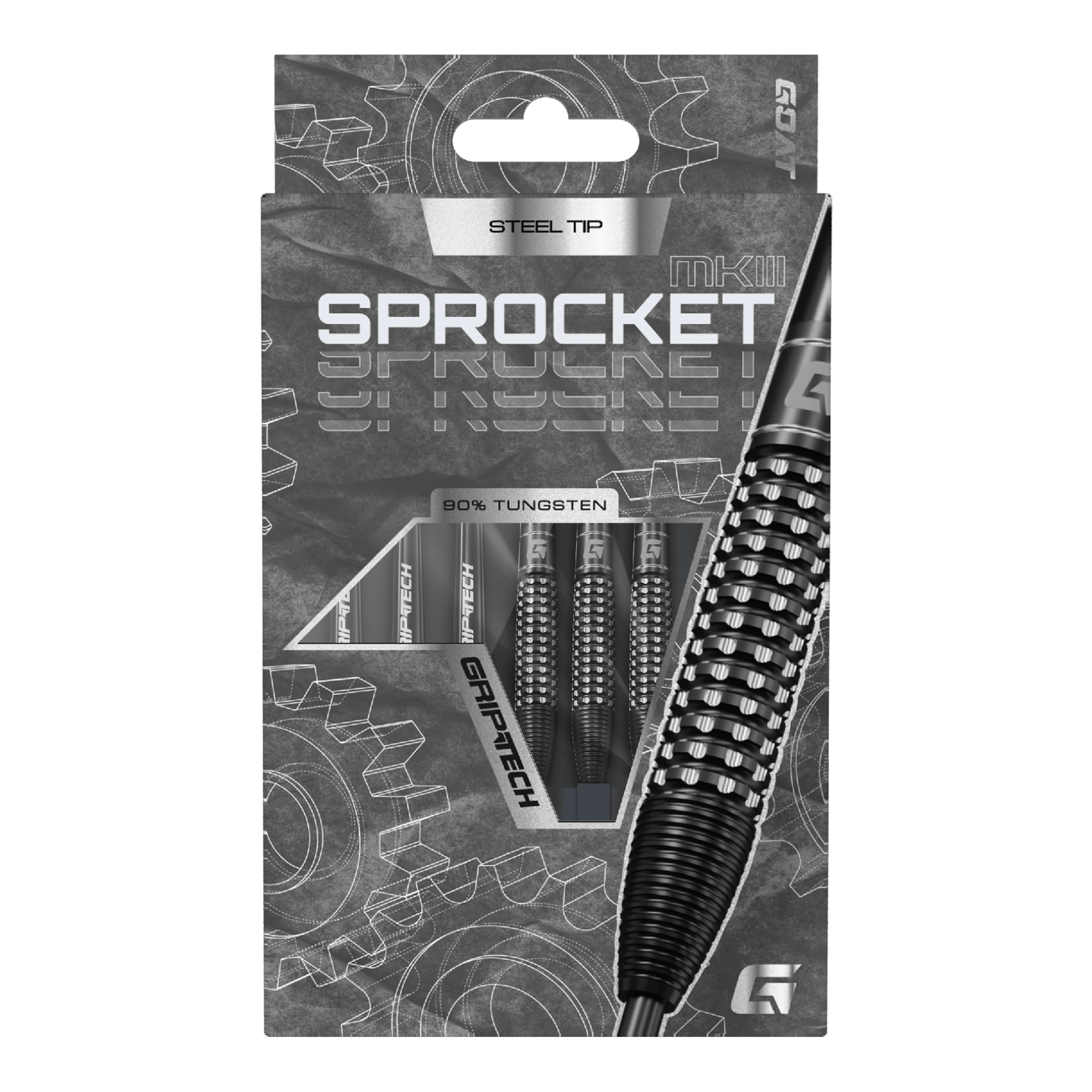 GOAT Sprocket MKIII Bomb steel darts Das Produkt GOAT Sprocket MKIII Bomb Steeldarts wird präsentiert. Der Steeldartpfeil ist in Nahaufnahme dargestellt.