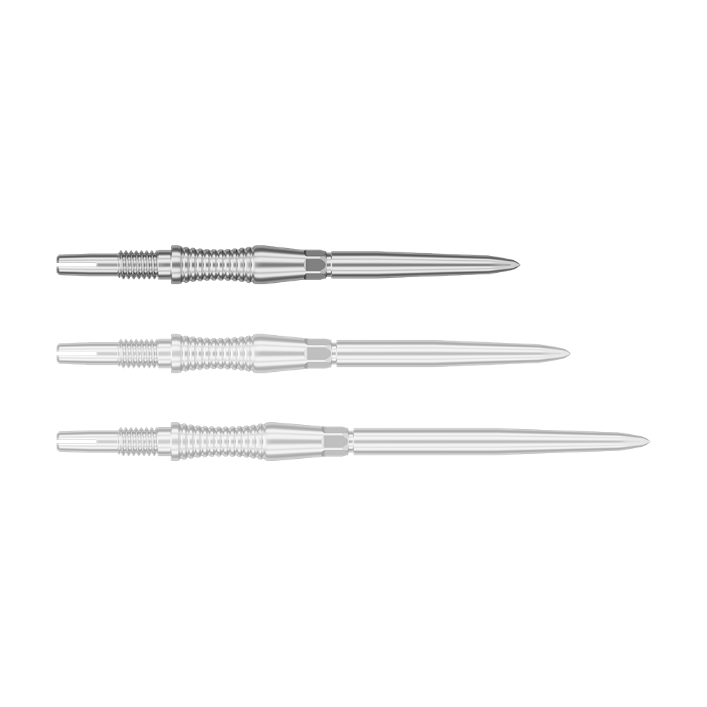 Target Swiss Point Dart Tips Signature RST - Silver Auf dem Bild ist ein Objekt mit dem Dateinamen 340300_Target_Swiss_Point_Dartspitzen_Signature_RST_Silber_30mm_1 zu sehen. Wahrscheinlich handelt es sich um Dartspitzen in Silber mit einer Länge von 30 mm.