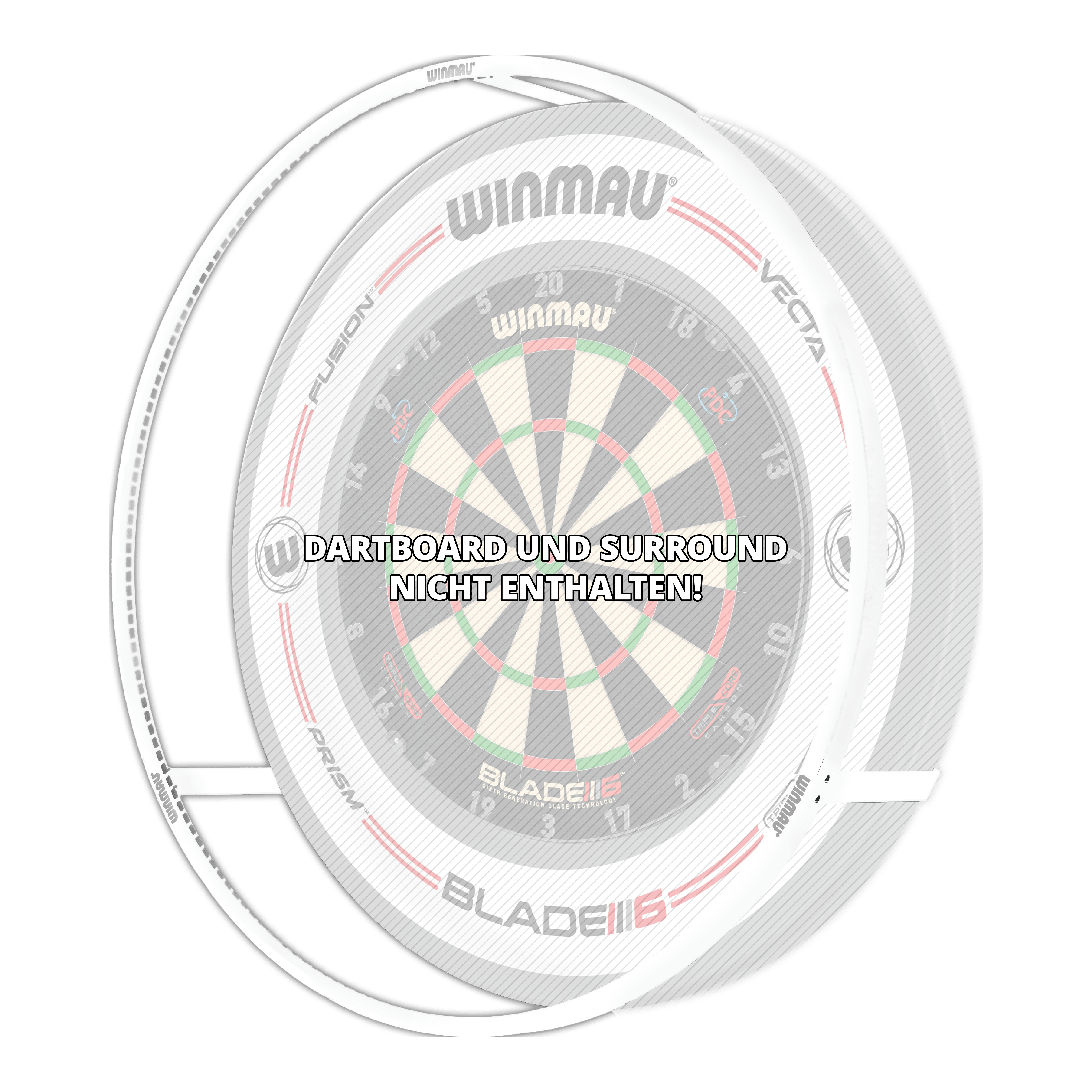 Winmau Plasma Ice LED Dartboard Light Auf dem Bild ist das Produkt "Winmau Plasma Ice LED Dartboard Light" zu sehen. In der Mitte steht geschrieben: "Dartboard und Surround nicht enthalten!"