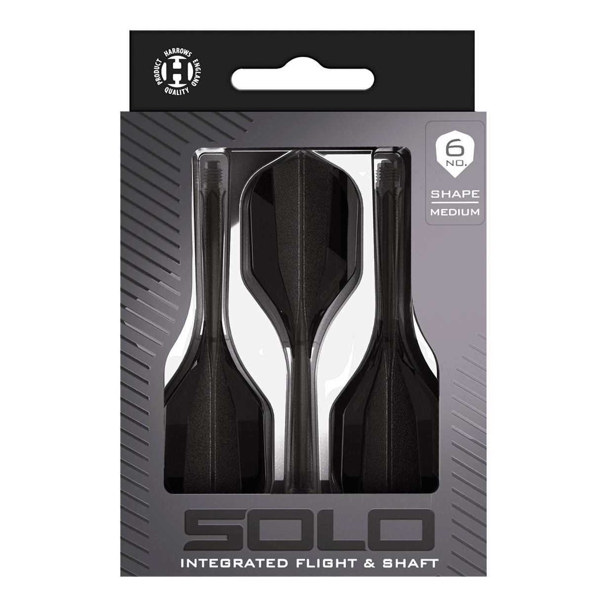Harrows Solo No6 Flight Shaft System - Black Harrows Solo No6 Flight-Shaft-System in Schwarz ist auf dem Bild zu sehen. Dieses Flight-Shaft-System eignet sich besonders für Dartspieler.