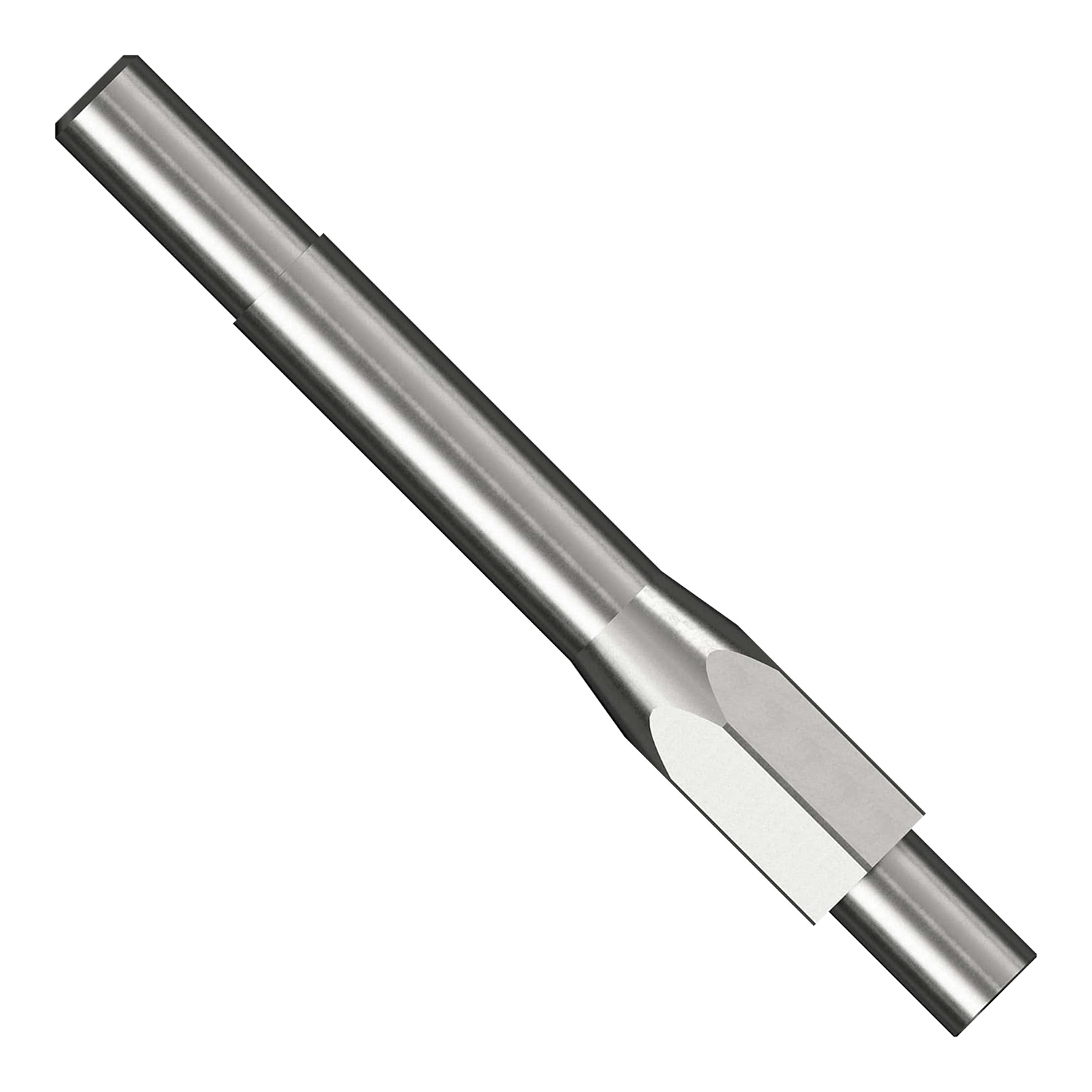 Caliburn Starter Kit Das Bild zeigt ein metallisches Werkzeug aus dem Caliburn Starter-Kit. Es ist zylindrisch geformt und besitzt abgeschliffene Flächen an einem Ende.