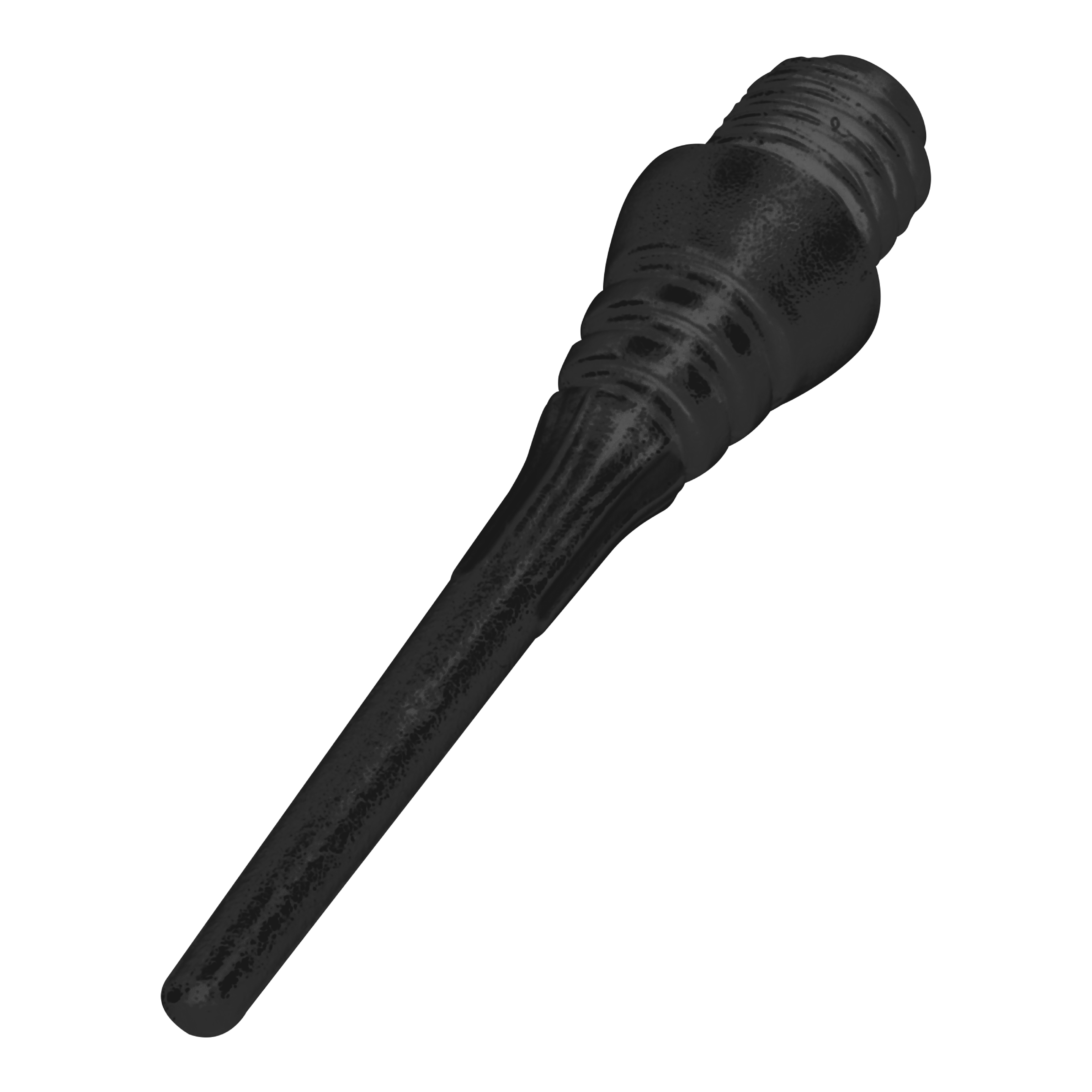Winmau Triton Softtip Points Softdartspitzen (50-er Pack) Das Bild zeigt eine schwarze Softdartspitze. Sie hat ein geriffeltes Gewinde und eine glatte, längliche Spitze.