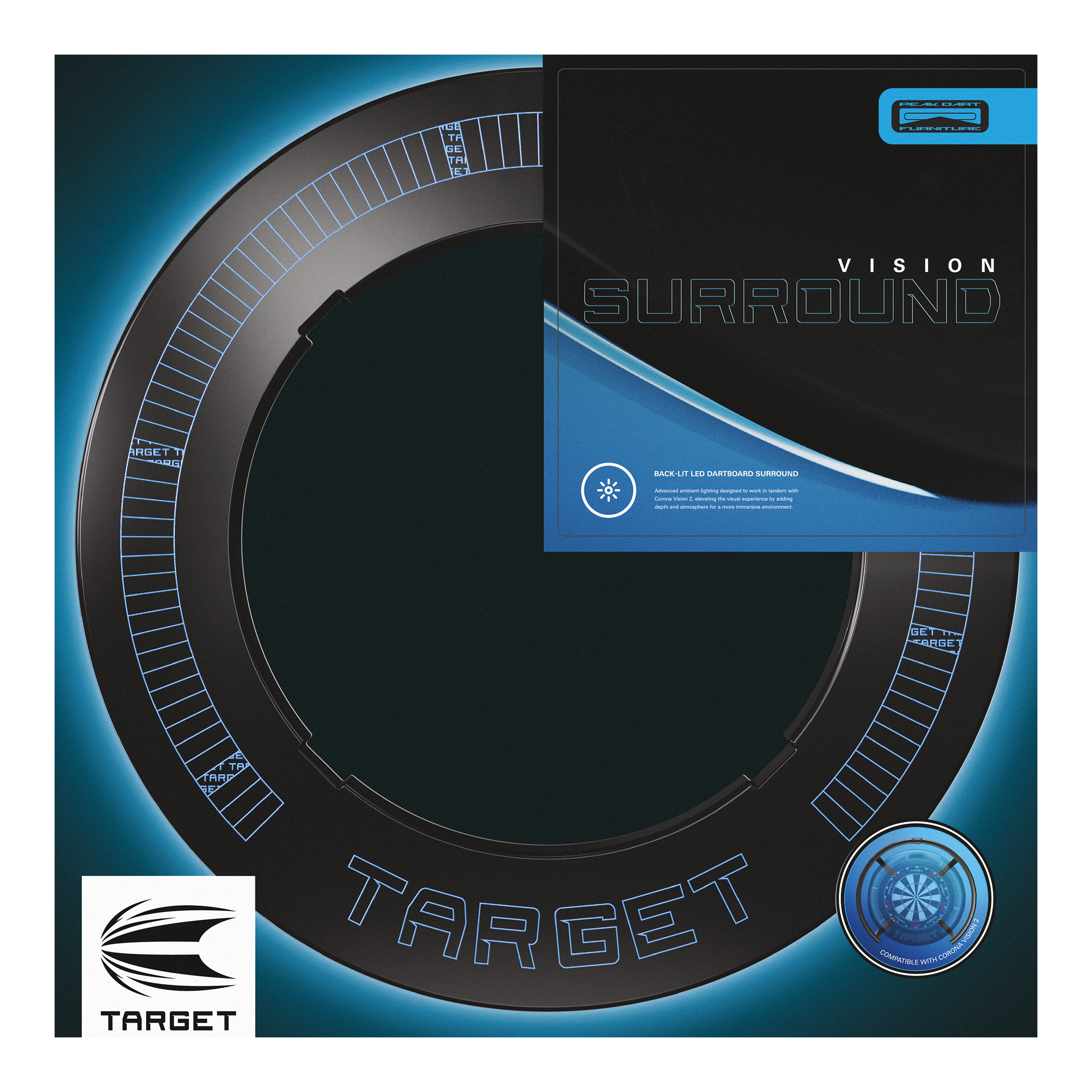 Target Corona Vision Notched Dartboard Surround with Lighting Target Corona Vision Notched Dartboard Surround with Lighting