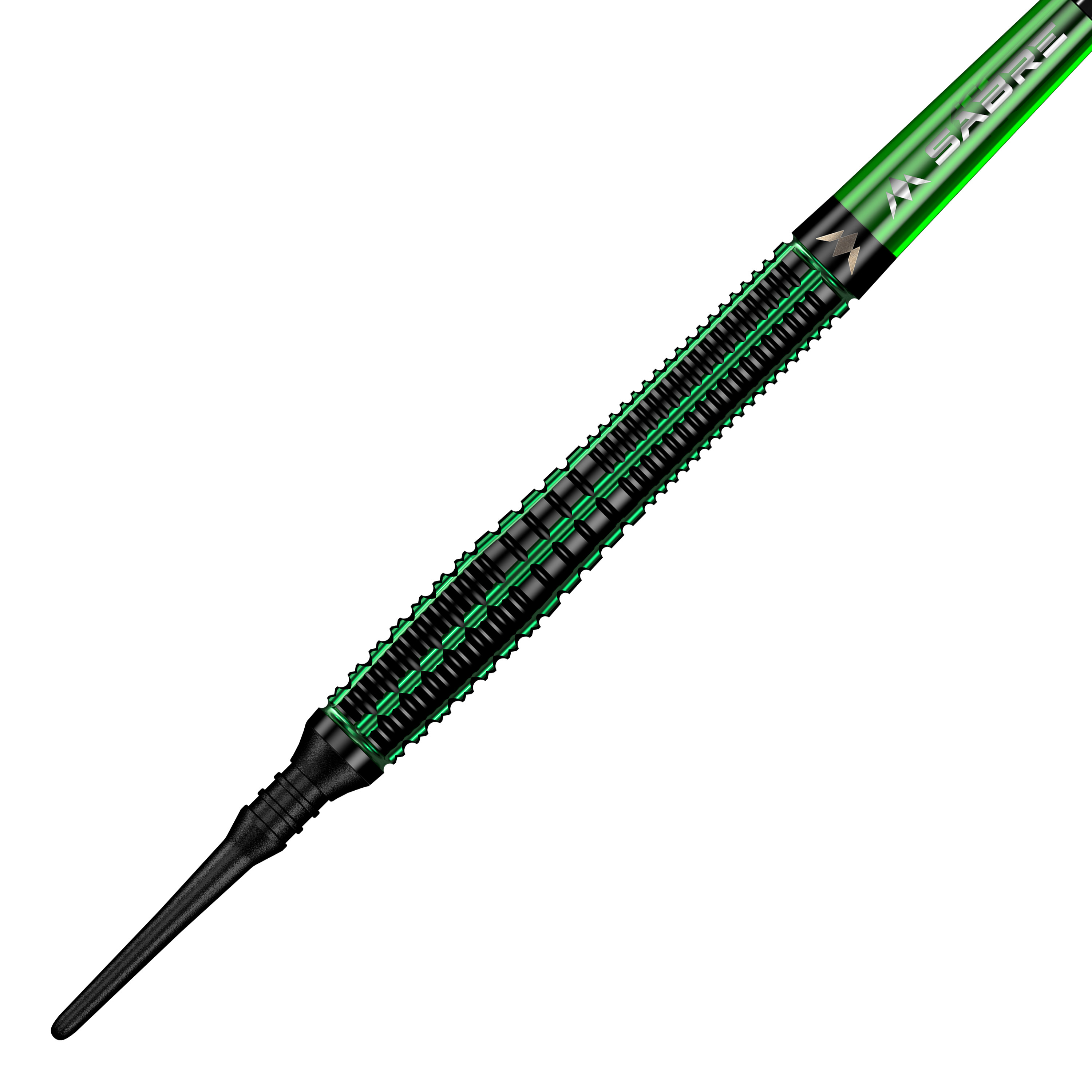 Mission Venom Softdarts - 20g Das Bild zeigt einen Mission Venom Softdart mit einem Gewicht von 20 Gramm. Der Dart ist überwiegend schwarz mit grünen Akzenten und einem schlanken Design.
