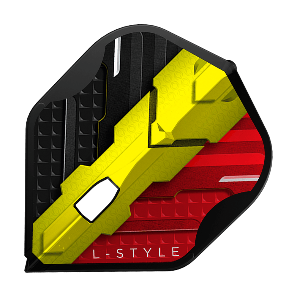 L-Style V-Series V1 Type C Belgium Black L1PRO Flights Das Bild zeigt ein L-Style V-Series V1 Type C Belgium Black L1PRO Flight. Das Flight ist in den Farben Schwarz, Gelb und Rot gestaltet, ähnlich der belgischen Flagge.