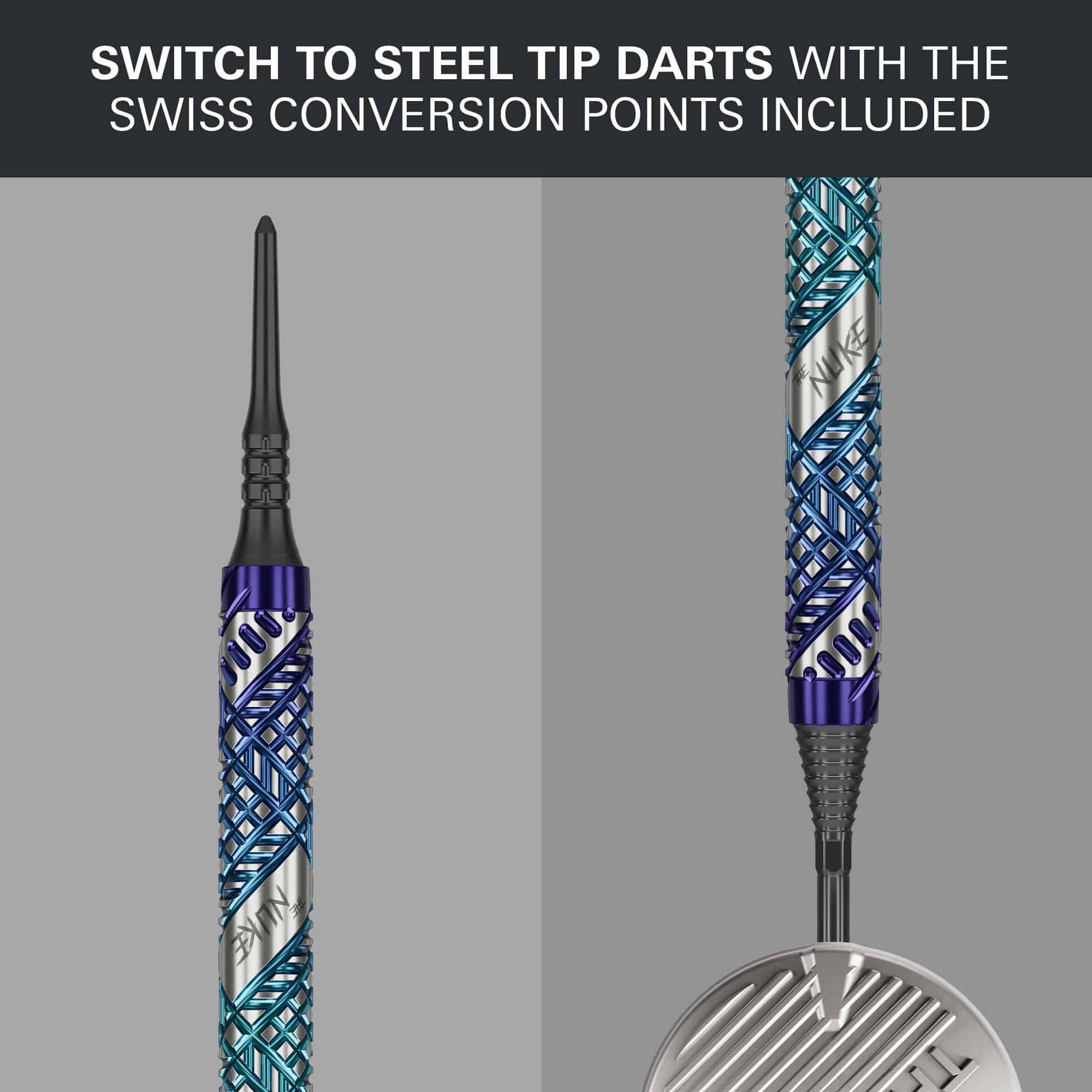 Zu sehen sind die Target Luke Littler Edge Softdarts - 19g. Der Fokus liegt auf dem Design des Dartpfeils.