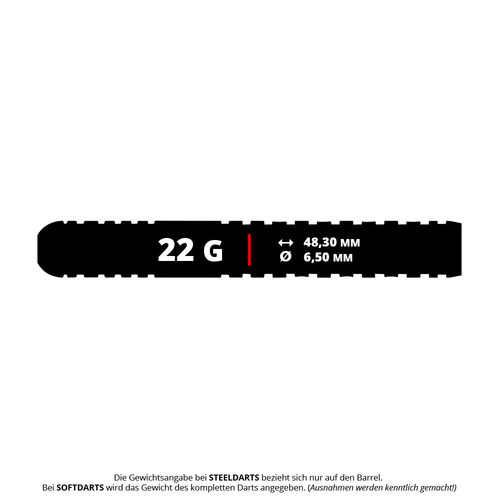 Unicorn Wraith Ross Smith Steeldarts mit einem Gewicht von 22 Gramm sind abgebildet. Diese Darts bieten Präzision für Steeldartspieler.