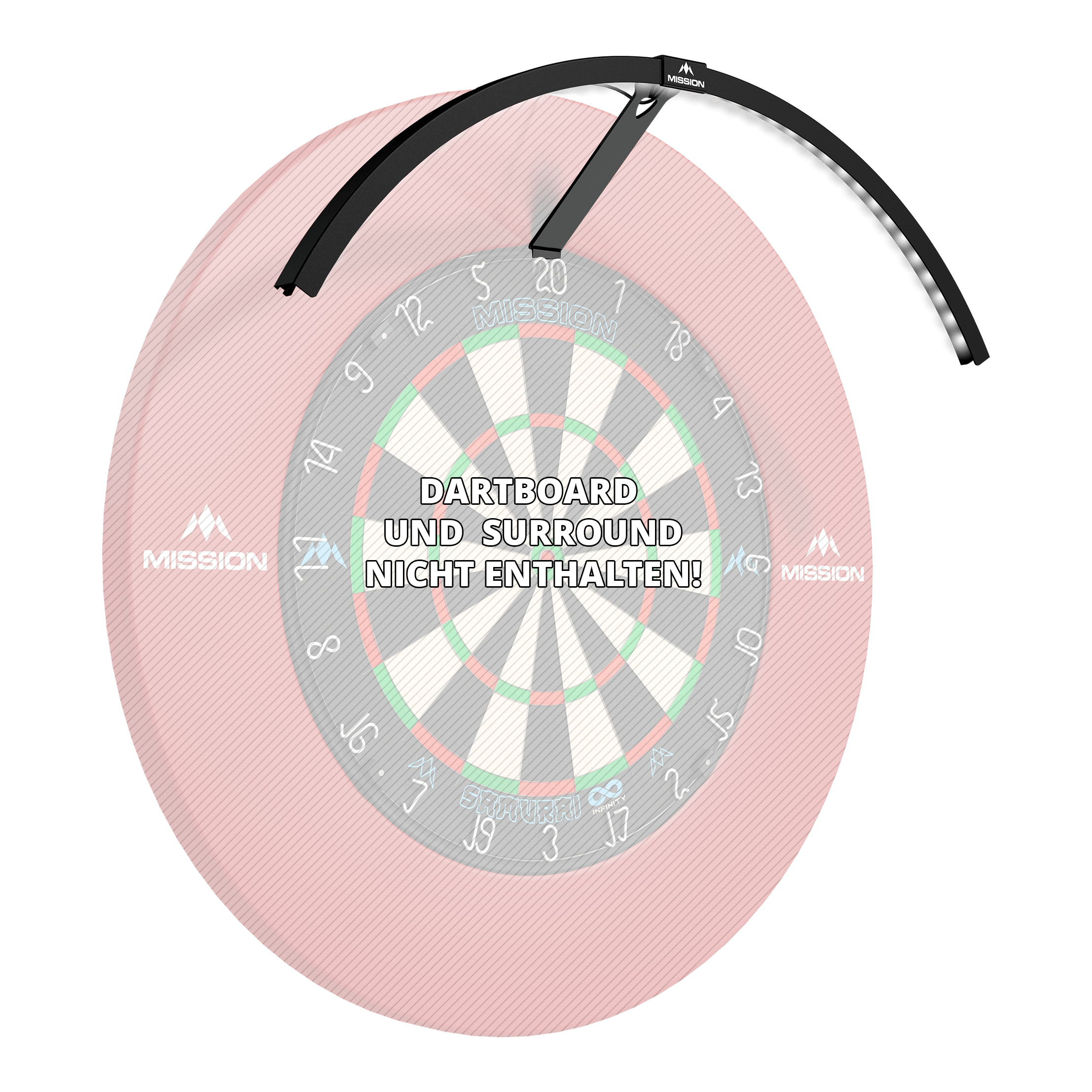 Mission Torus 120 LED Lighting System - Black Mission Torus 120 LED Beleuchtungssystem in Schwarz ist auf diesem Bild dargestellt. Es sorgt für optimale Lichtverhältnisse am Dartboard.