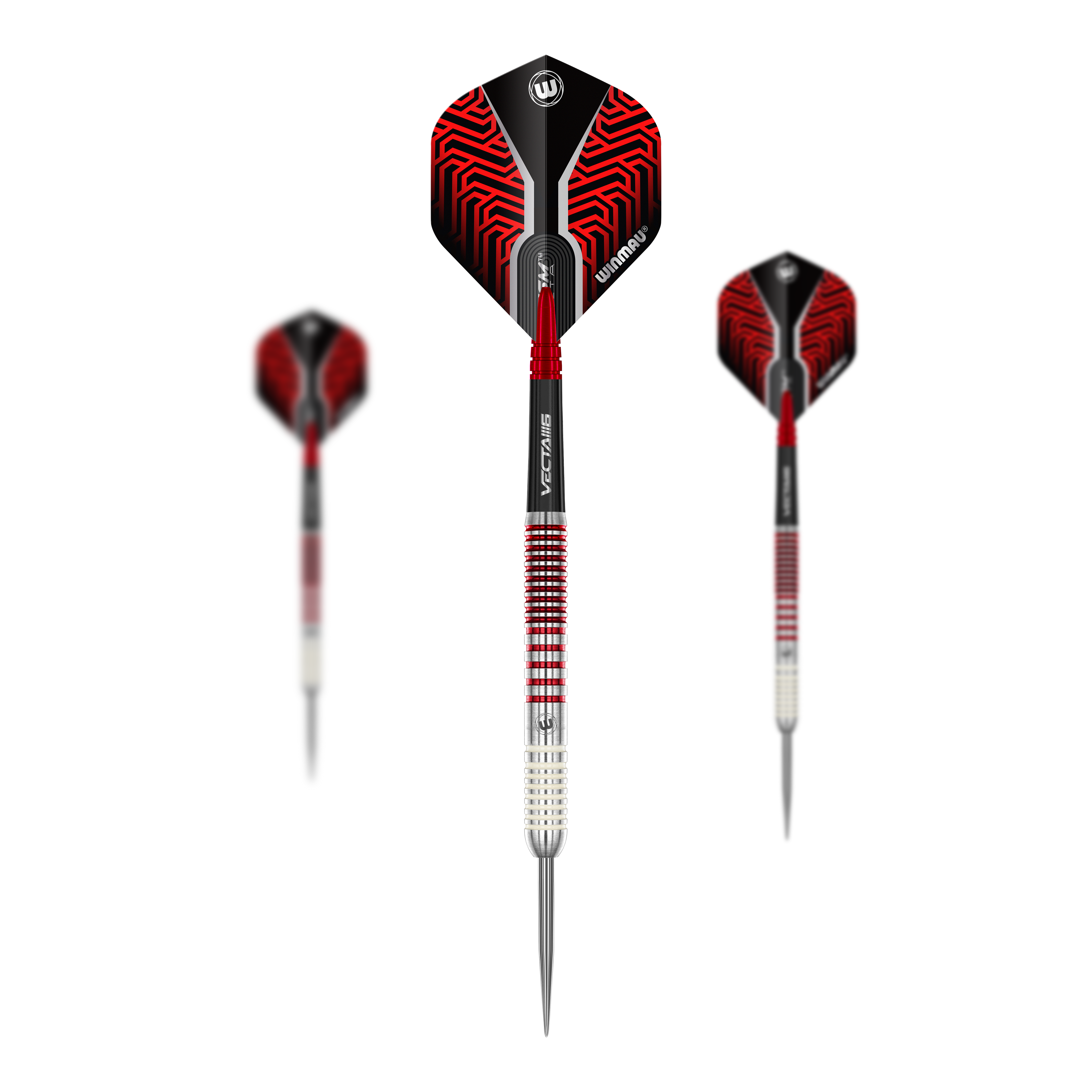 Abgebildet ist ein Set Winmau Team 360 Jack Johnson Steeldarts mit einem Gewicht von 24g. Die Pfeile sind für das Steeldartspiel geeignet.