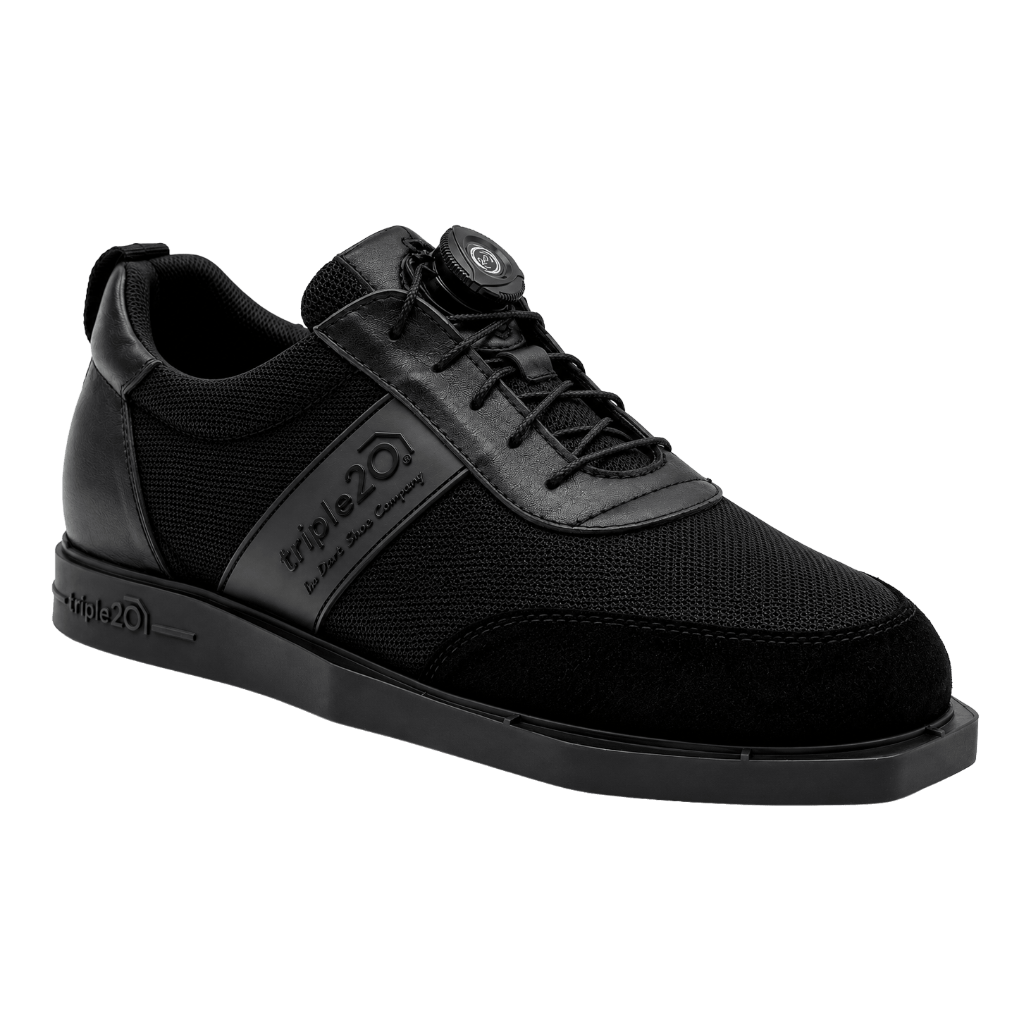 Triple20 Dart Shoes Textile with Twist Closure - Black Abgebildet sind die Triple20 Dartschuhe Textil mit Drehverschluss in Schwarz. Die Schuhe sind speziell für Darts-Spieler entworfen.