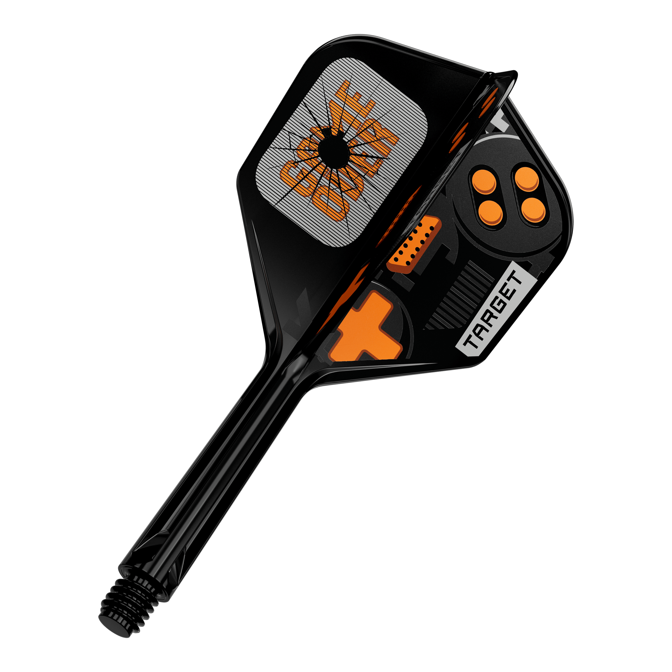 Target K-Flex Game Over No6 Flights Das Bild zeigt einen einzelnen Dart Flight. Es handelt sich um das Modell 410577 Target K-Flex GameOver No6 Flights 26mm.