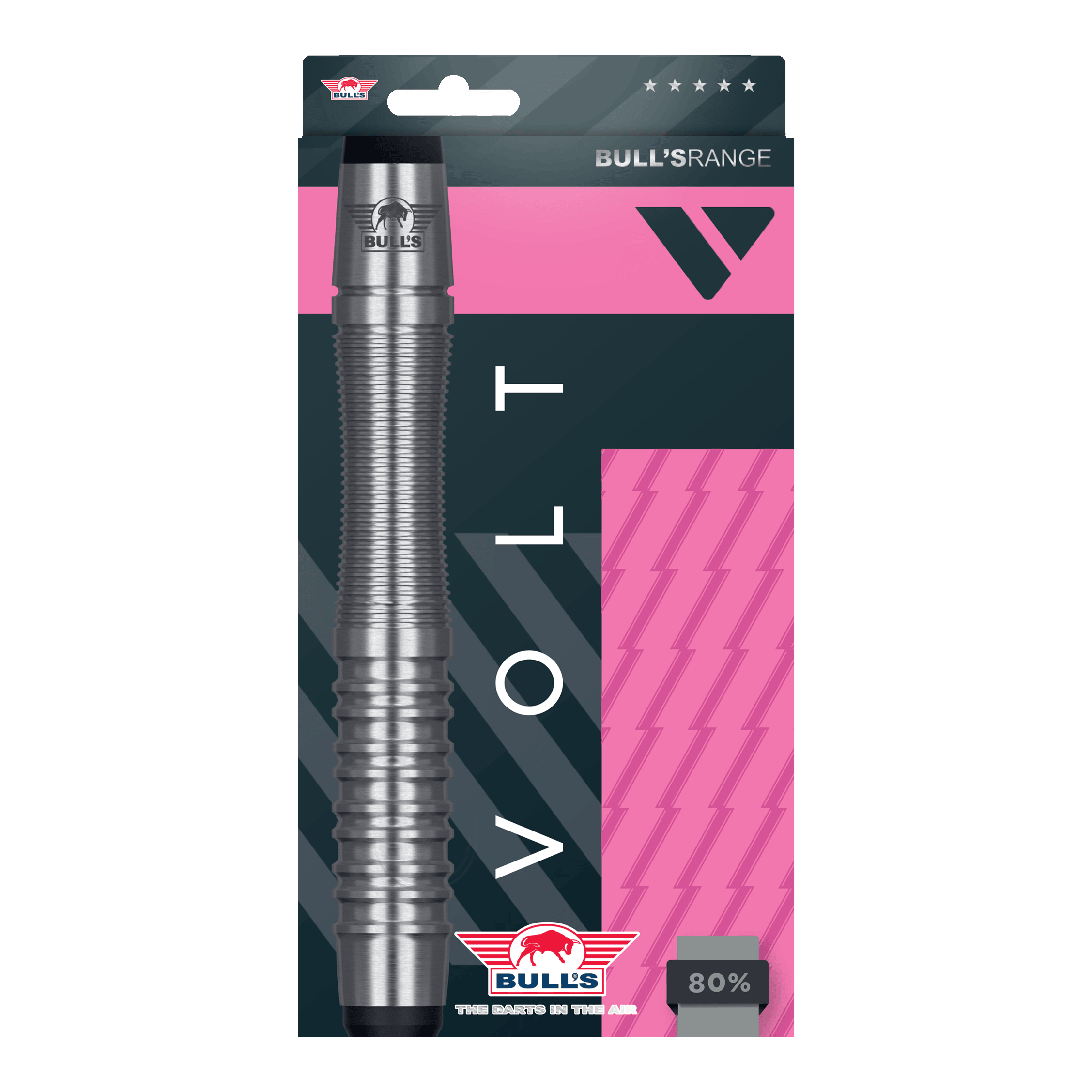 Abgebildet ist das Set Bulls NL Volt Pink Softdarts - 19g. Mehrere Softdarts sind im Set enthalten.