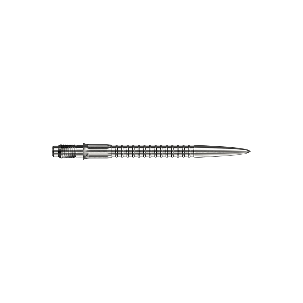 Das Bild zeigt Mission R25 Rapid Point GV1 Dartspitzen in Silber, 30mm. Hier handelt es sich um Ersatzspitzen für Darts.