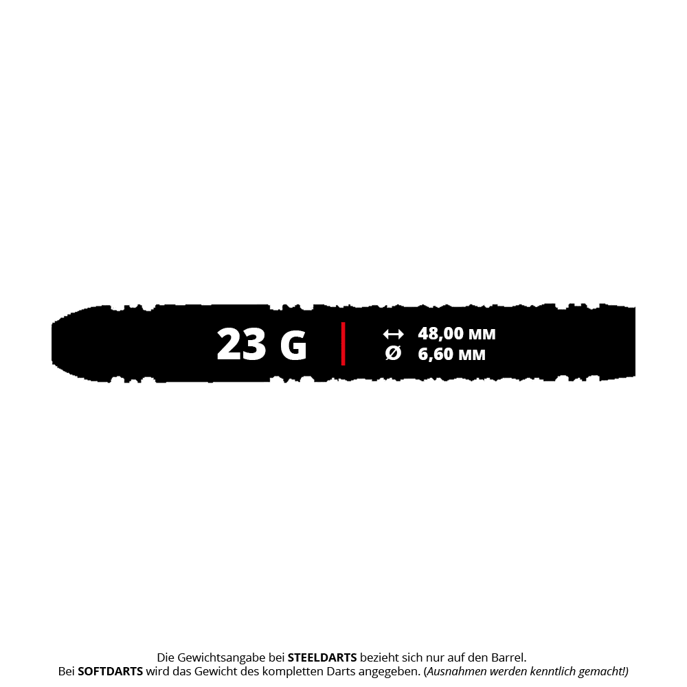 Caliburn Wolfpack W1 steel darts - 23g Abgebildet ist ein Satz Caliburn Wolfpack W1 Steeldarts mit einem Gewicht von 23 Gramm. Diese Darts sind ideal für präzises Dartspiel geeignet.