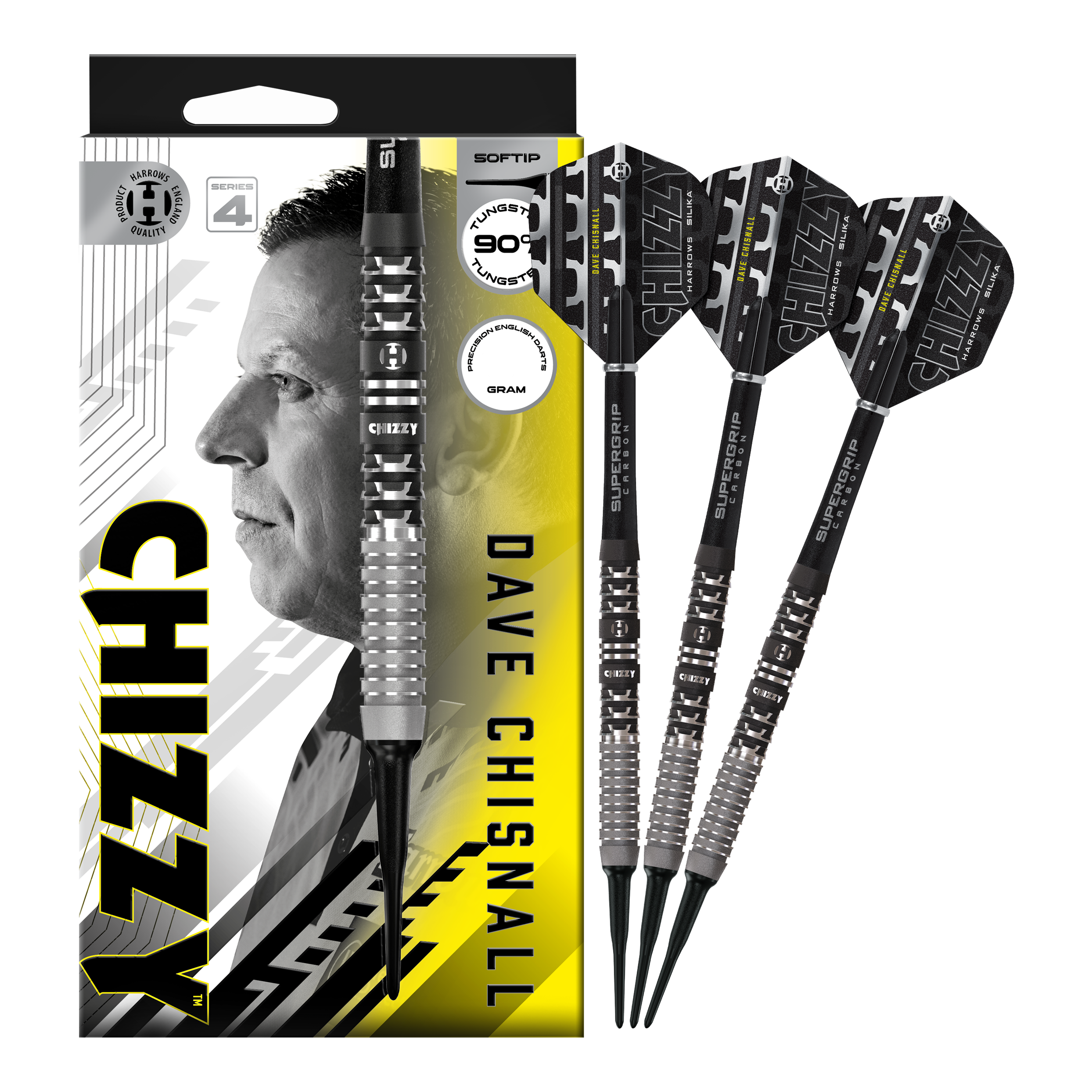 Harrow's Dave Chisnall Chizzy Series 4 soft darts Hier sieht man die Harrows Dave Chisnall Chizzy Series 4 Softdarts. Sie sind ideal für Softdart-Spieler.