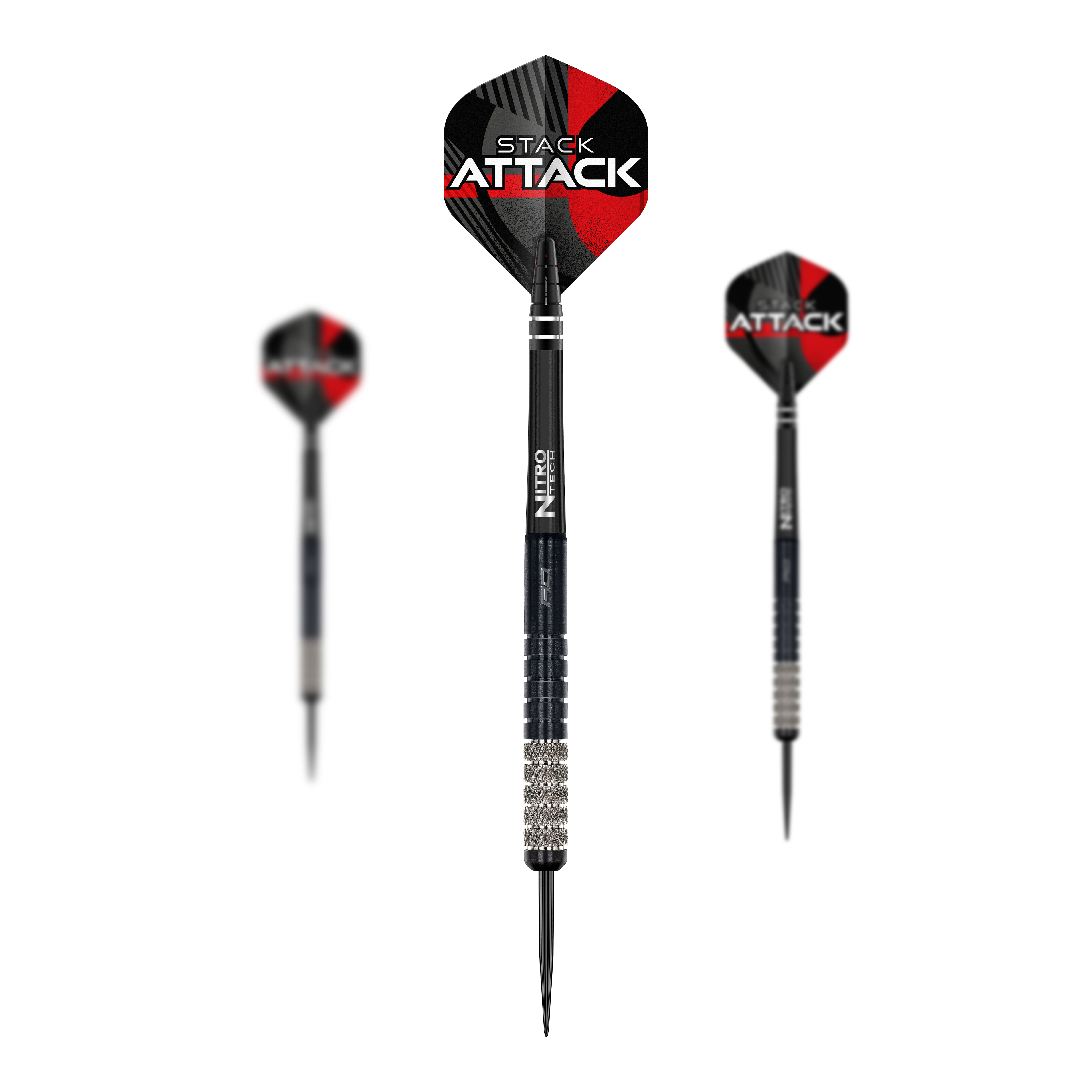 Dies ist das Produkt Red Dragon Rob Owen Stack Attack Steedarts - 22g. Das Bild zeigt ein Set dieser Steeldarts.