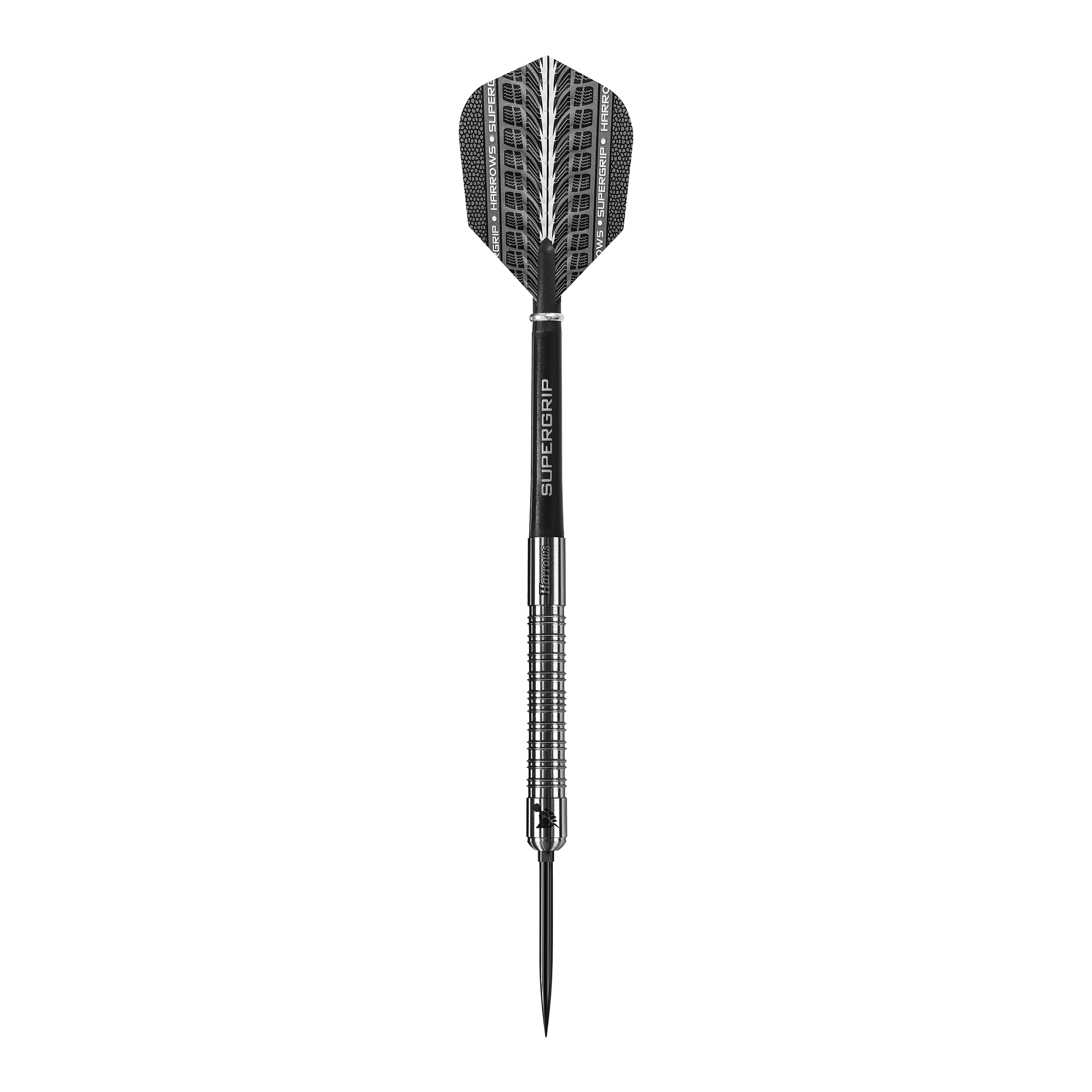Harrows Supergrip 90 Quick Point Steel Darts Das Foto zeigt den Harrows Supergrip 90 Quick Point Steeldarts. Der Dart wird seitlich präsentiert.