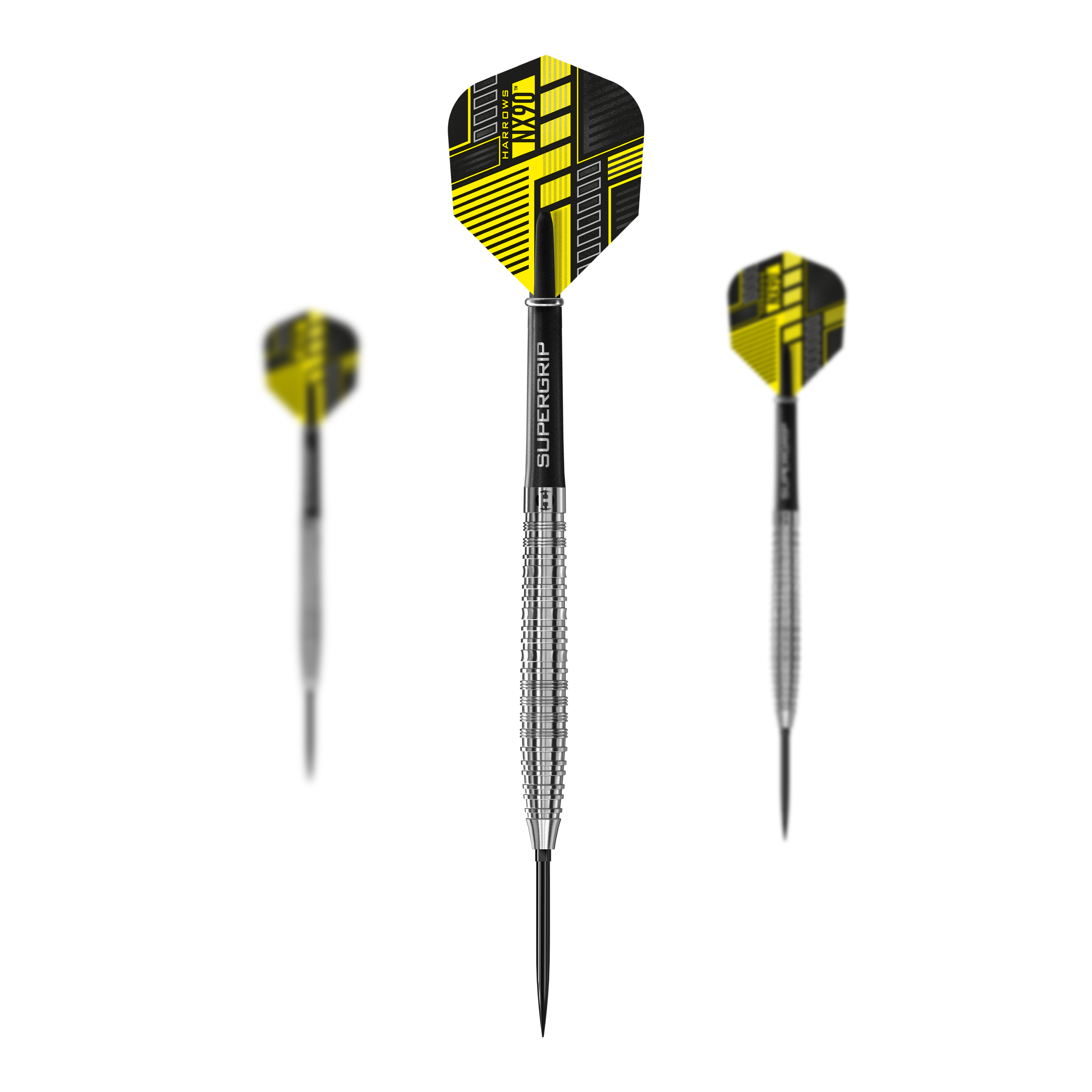 Harrows NX90 Tapered Quick Point Steel Darts Das Bild präsentiert ein Set der Harrows NX90 Tapered Quick Point Steeldarts. Die Darts sind hochwertig verarbeitet und robust.