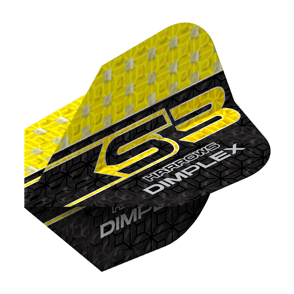 Harrows Dimplex S3 Flights - Yellow Das Bild zeigt einen Harrows Dimplex S3 Flight in Gelb und Schwarz. Auf dem Flight steht "S3 HARROWS DIMPLEX" in auffälliger Schrift.