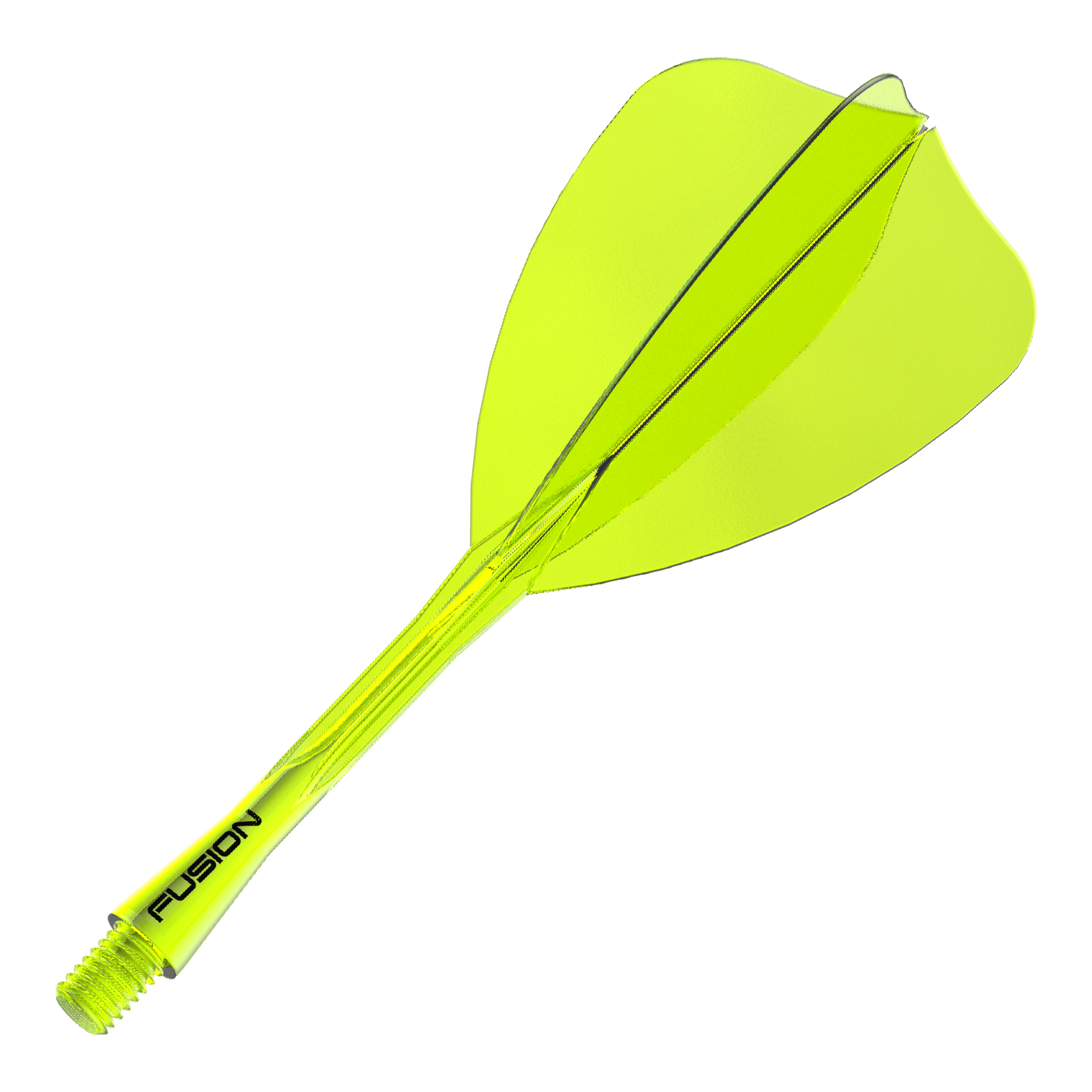 Winmau Fusion Flight Shaft System Arrow Neon Yellow Das Bild zeigt ein Winmau Fusion Flight Shaft System in Neon-Gelb mit einer Länge von 34mm. Es ist ein Zubehörteil für Darts-Spieler und dient als Schaft für Dartpfeile.