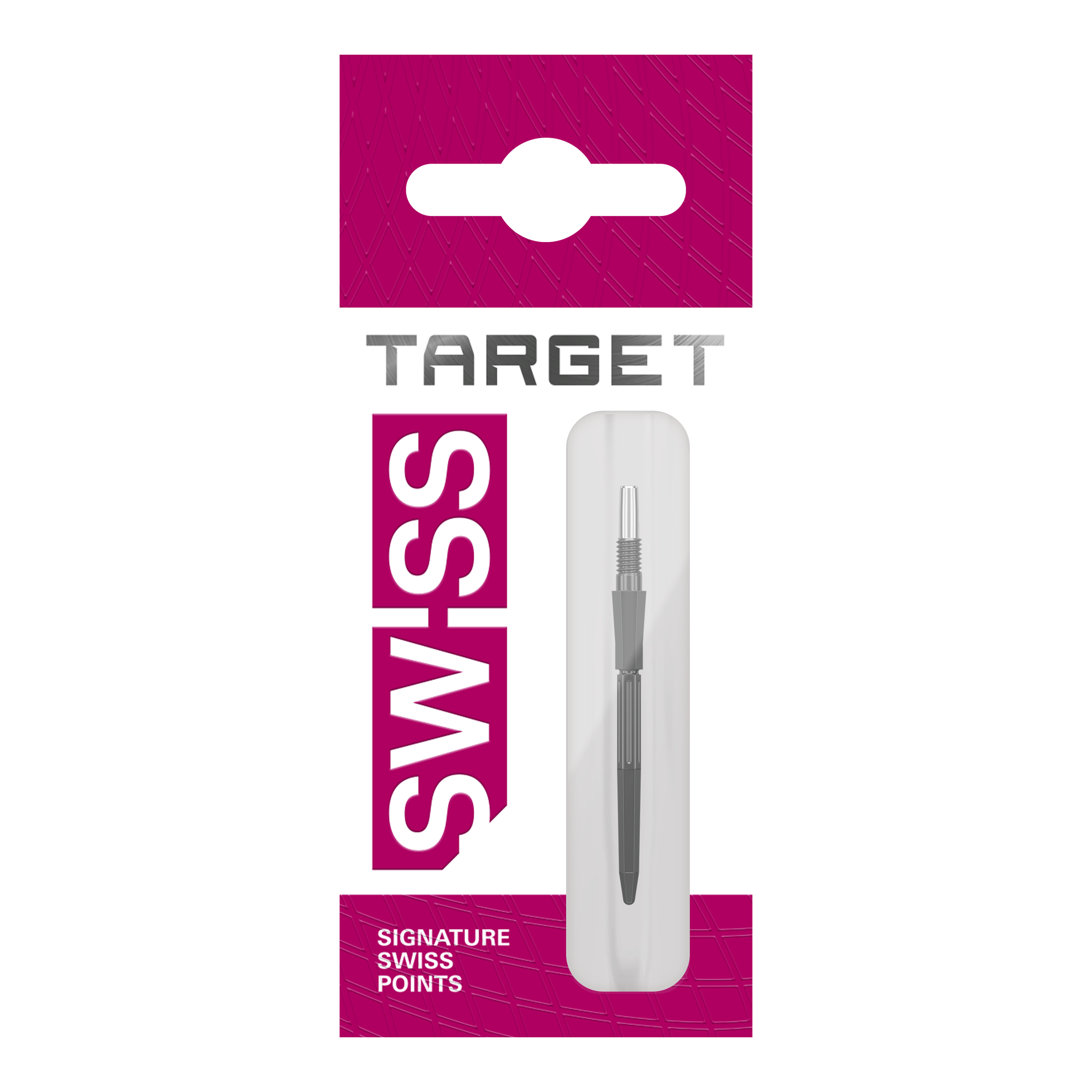 Hier sind drei schwarze Dartspitzen von Target Elysian Archetype 43 SwissPoint, 30 mm lang, zu sehen. Sie werden als Gruppe präsentiert.