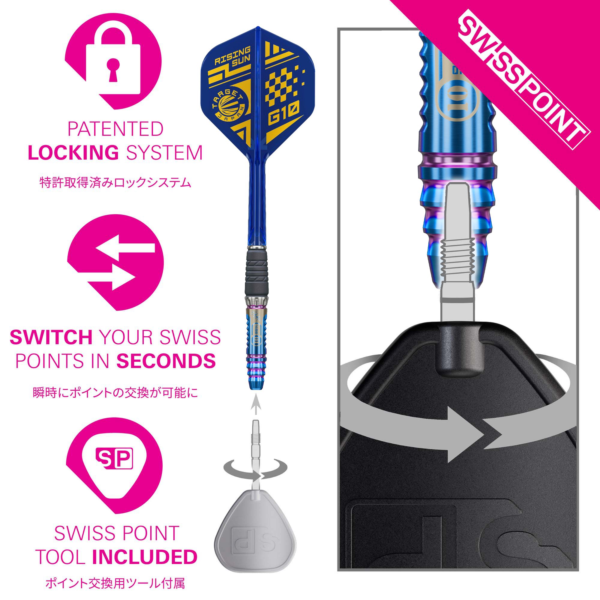 Target Japan Rising Sun GEN10 Swiss Point Steeldarts Hier wird das Produkt Target Japan Rising Sun GEN10 Swiss Point Steeldarts dargestellt. Diese Darts bieten ein modernes Design und professionelle Qualität.