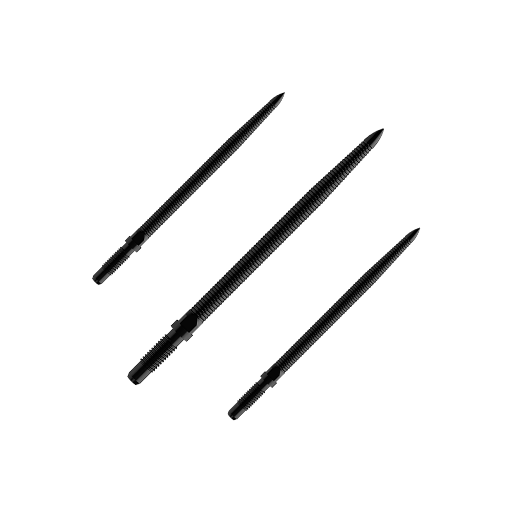 Bulls NL Convertible Point Dart Tips - Micro Grip - Black Abgebildet ist ein Set von Dartspitzen mit MicroGrip und schwarzer Farbe. Der Dateiname lautet BU57704_BullsNL_Convertible_Points_MicroGrip_Schwarz_32mm_1Set.