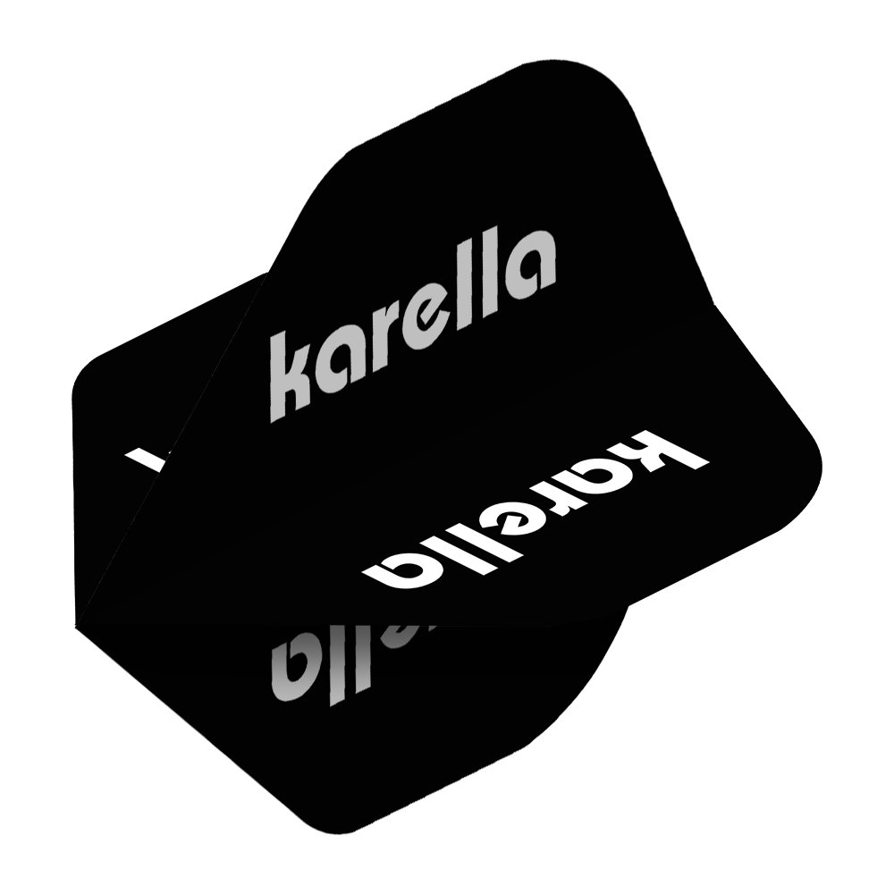 8032-09_Karella_XT-2_No2_Standard_Flights_2 Das Bild zeigt die Karella XT-2 No2 Standard Flights in schwarzer Farbe. Auf den Flights steht deutlich das Wort "karella" in weißer Schrift.