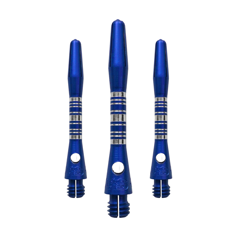 Bulls NL Supra Aluminum Shafts - Blue - 34 mm Das Bild zeigt ein Set Bulls NL Supra Aluminium Shafts in Blau mit 34 mm Länge. Die Schäfte sind aus Aluminium gefertigt und bieten eine hohe Qualität.
