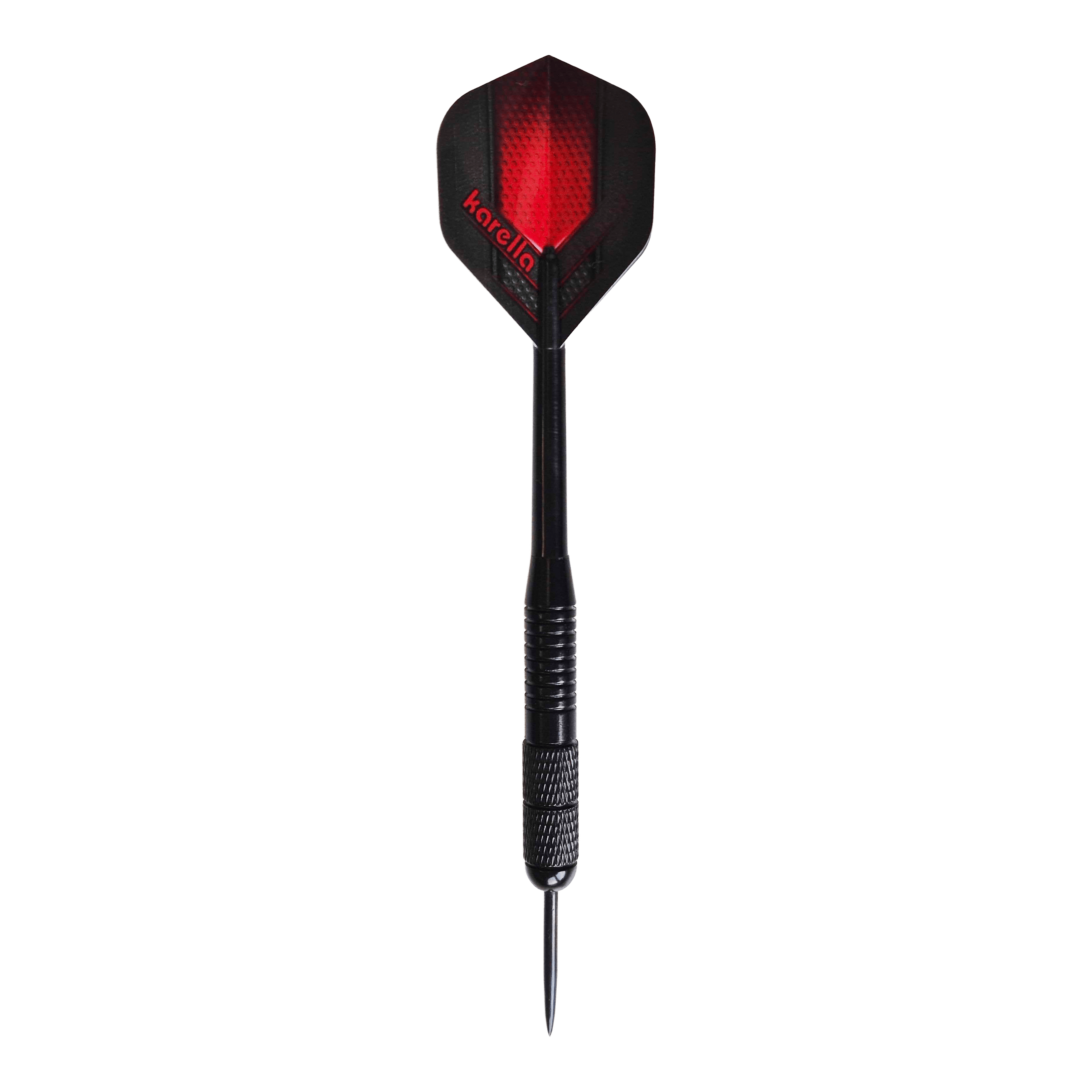 Zu sehen sind die Karella Black Brass Steeldarts mit 21g. Das Produkt besteht aus Messing und ist in Schwarz gehalten.