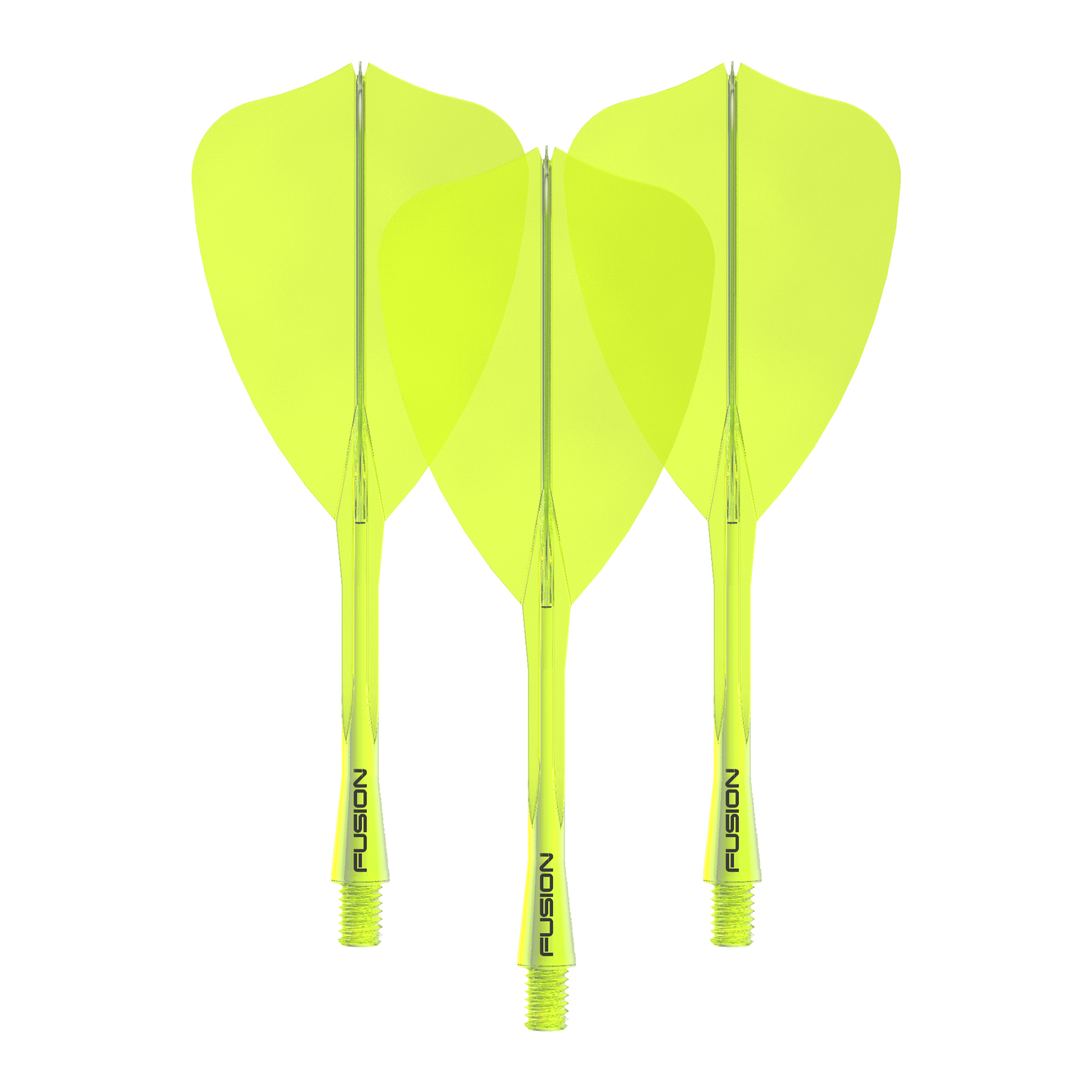 Winmau Fusion Flight Shaft System Arrow Neon Yellow Das Bild zeigt das Winmau Fusion Flight Shaft System Arrow Set in Neongelb mit einer Länge von 34 mm. Es handelt sich um ein Set für Dartpfeile.