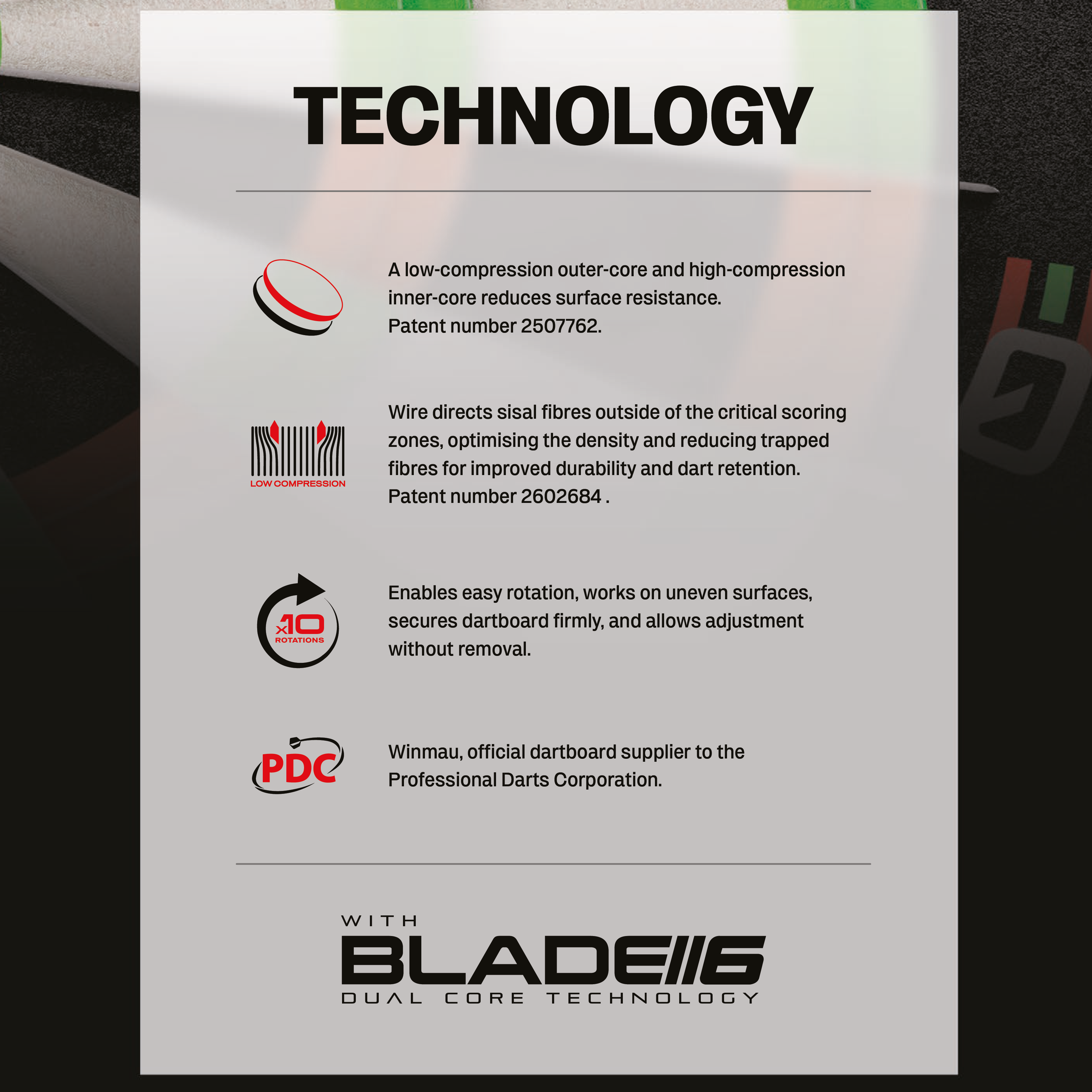 Das Bild zeigt das Winmau Equalizer Steeldartboard. Es handelt sich um ein hochwertiges Steeldartboard für Dartspieler.