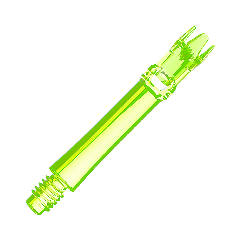 Zwei neongelbe Ersatzshafts sind zu sehen. Die Shafts sind nebeneinander gelegt.