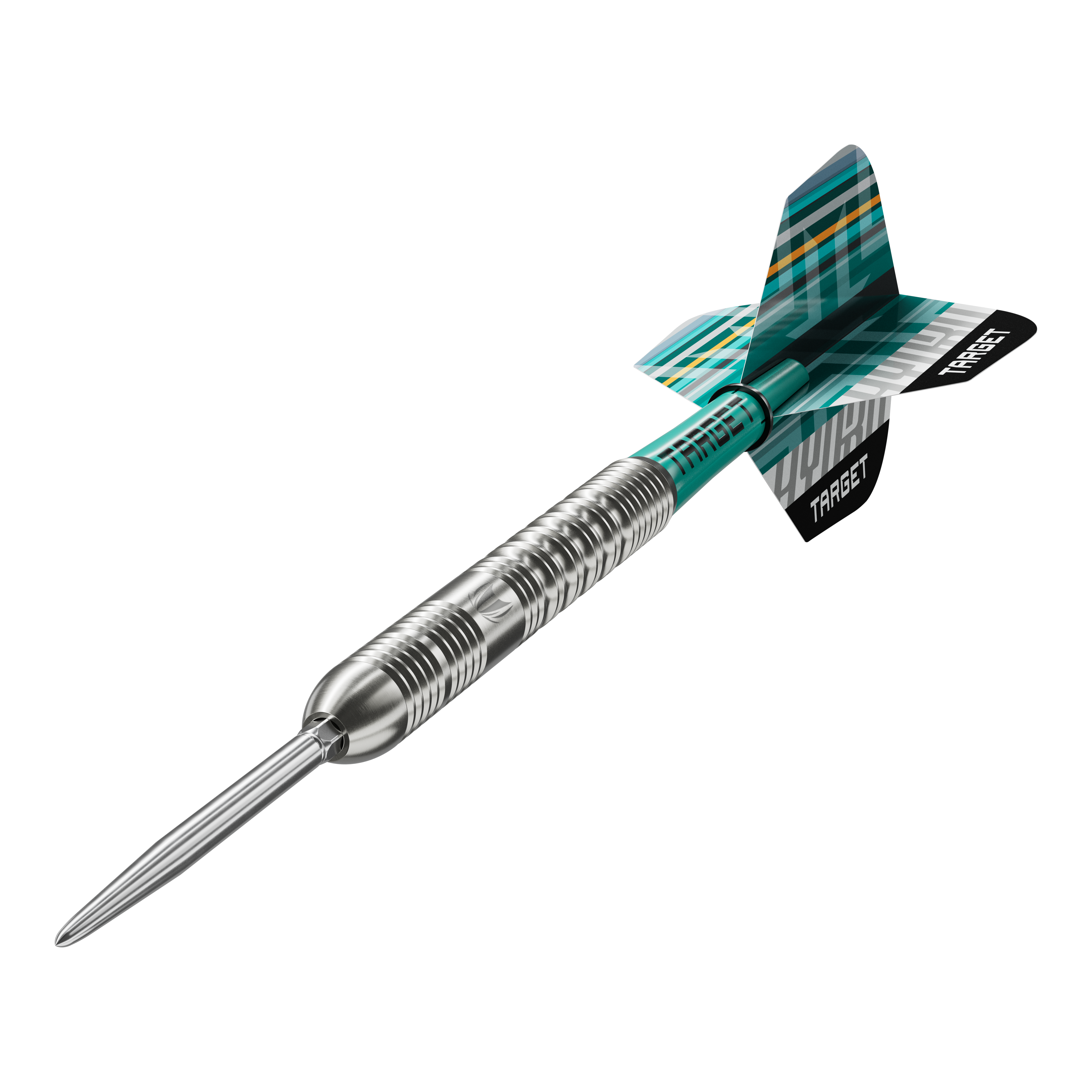 Das Produkt Target Hydro 01 Swiss Point Steeldarts wird auf diesem Bild gezeigt. Die Abbildung legt den Fokus auf die Besonderheiten der Darts.