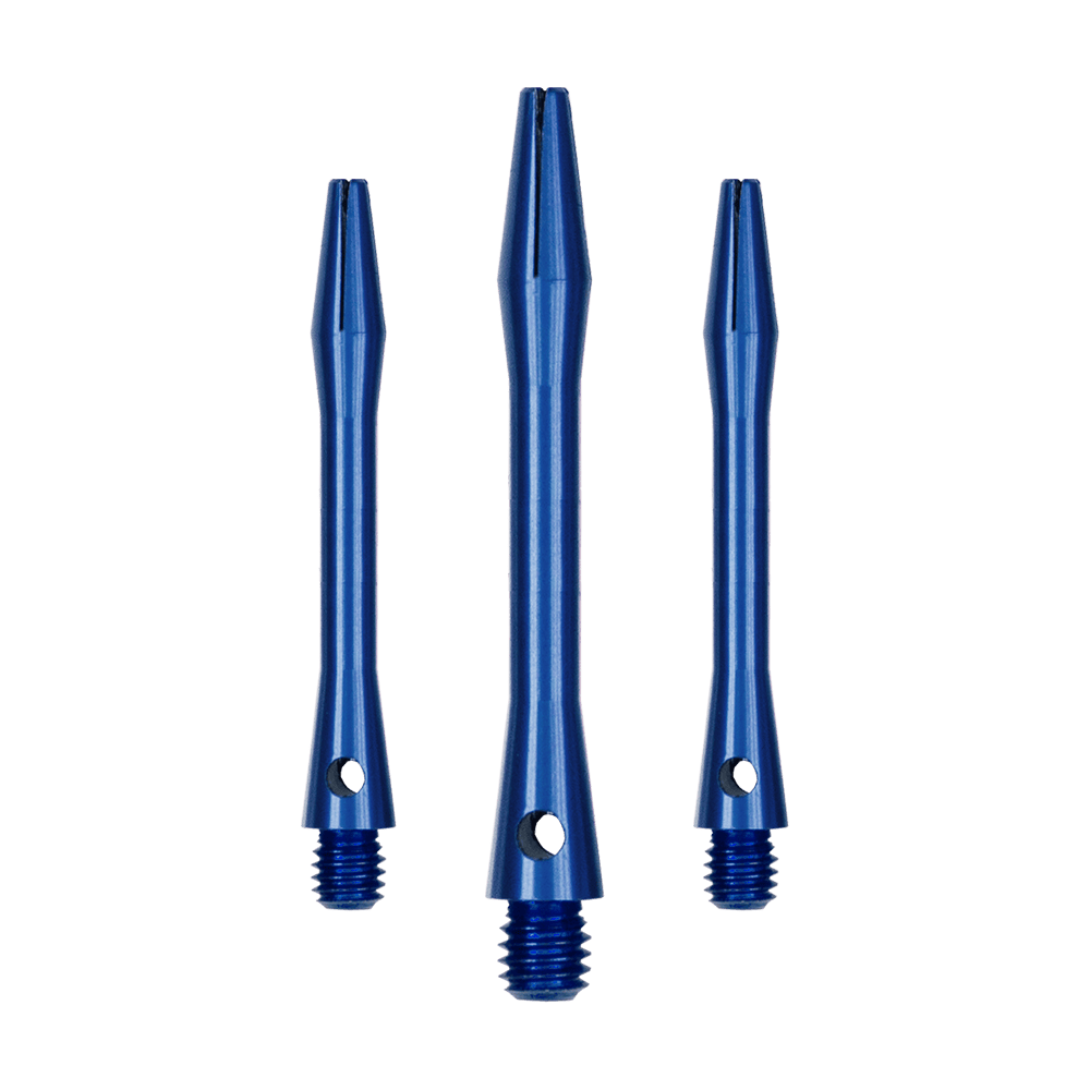 Aluminum Shafts - Blue Mehrere blaue Aluminiumschäfte für Dartpfeile sind abgebildet. Diese Schäfte sind stabil und funktional.