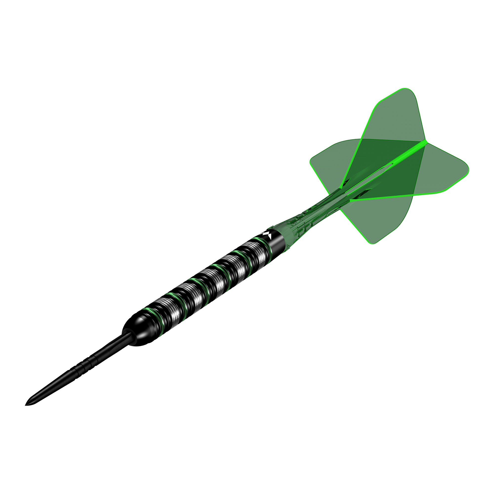 Mission Moldavite Steel Darts - 23g Mission Moldavite Steeldarts - 23g wird aus einer anderen Perspektive gezeigt. Die Darts zeichnen sich durch ein grünes Designelement aus.