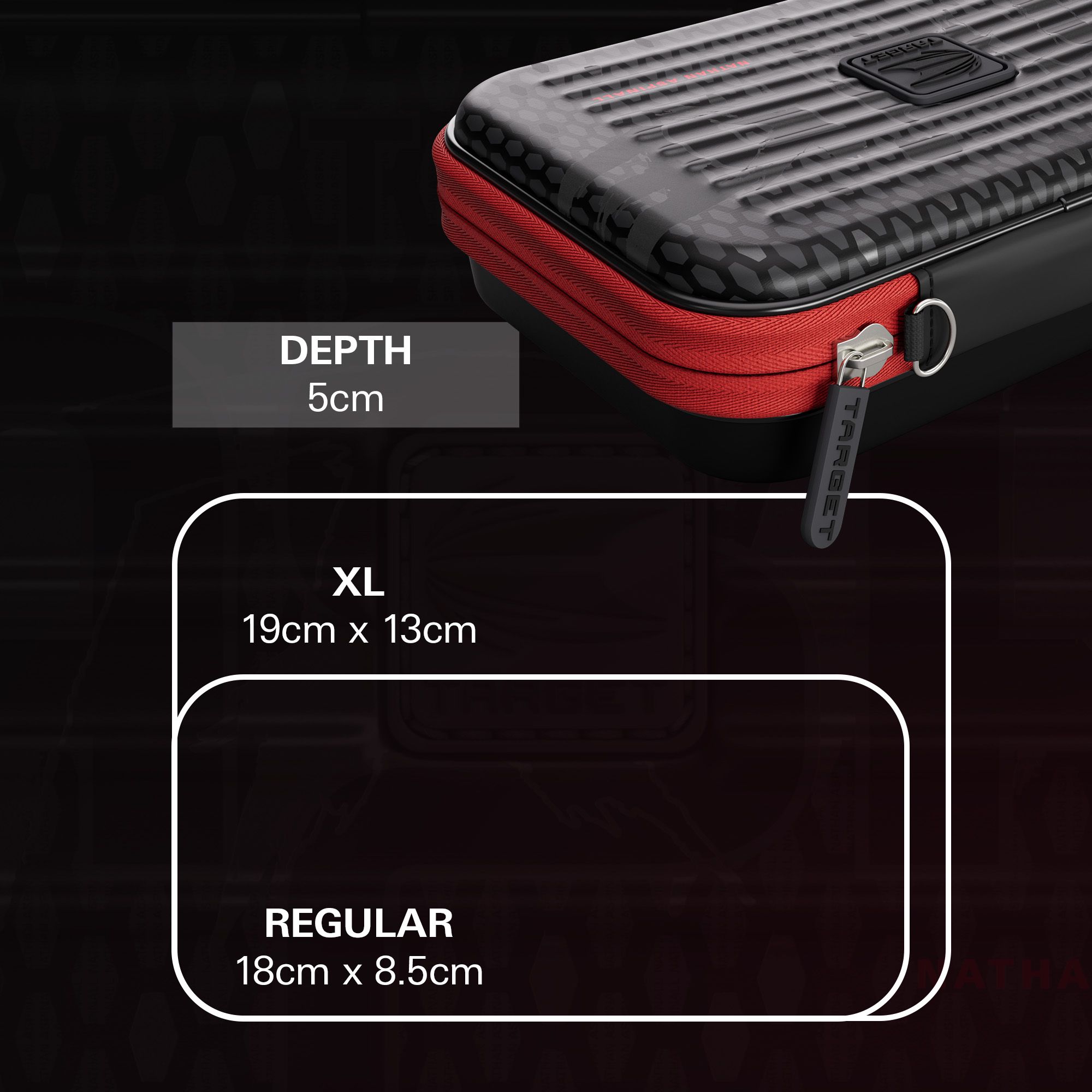 Takoma XL Ghost Series Nathan Aspinall Dartcase auf einem neutralen Hintergrund abgebildet. Das Dartcase ist für den Schutz und Transport von Dartpfeilen entworfen.