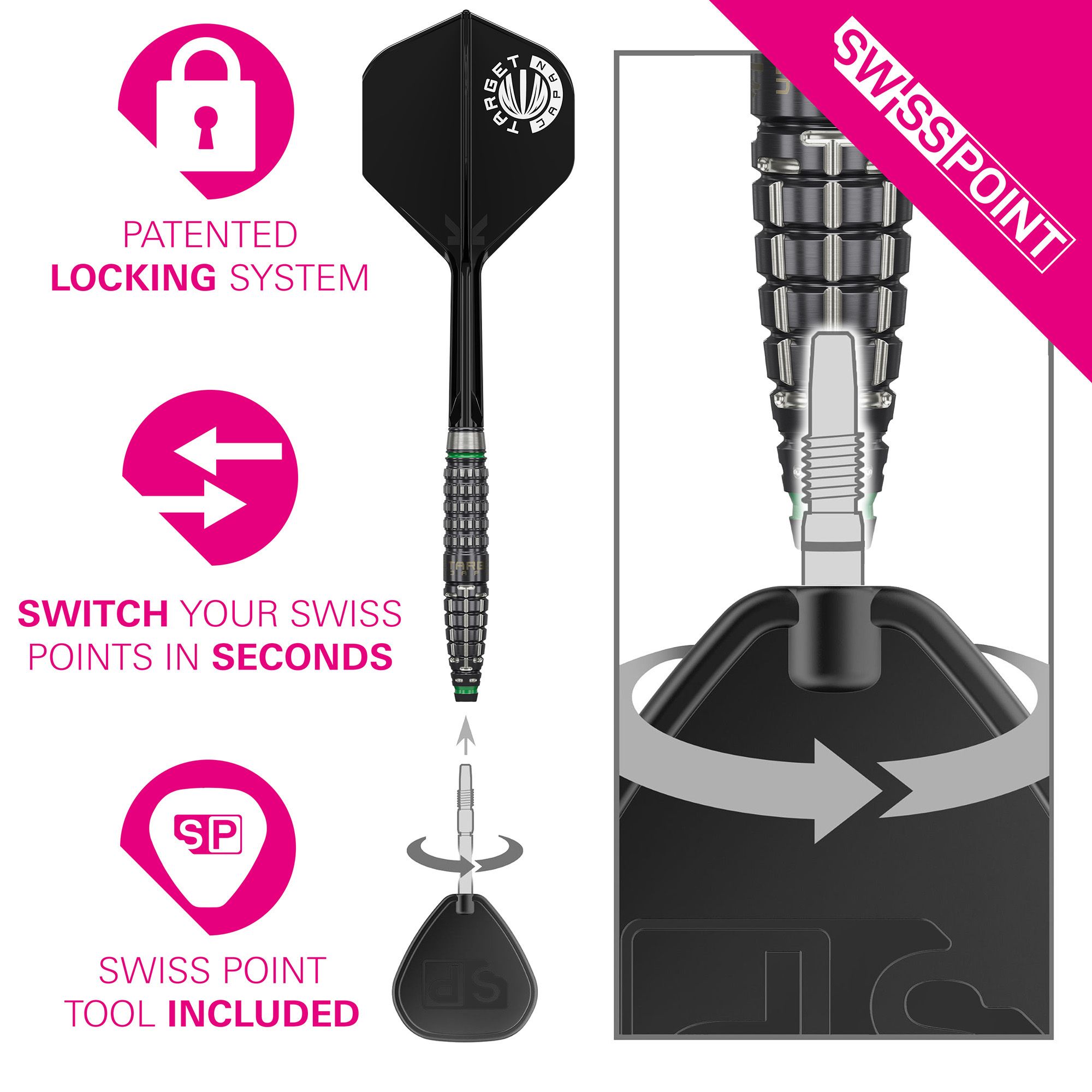 Zu sehen ist der Target Japan Prime Series Akito Yamagata Scream GEN2 Swiss Point Steeldarts - 23g. Die Aufnahme zeigt das Design und die Details der Darts.