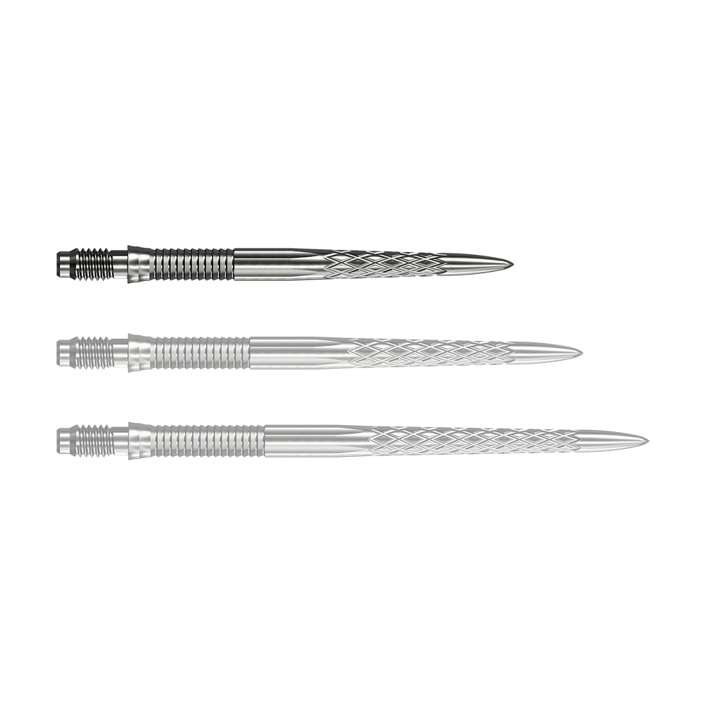 Mission R2.5 Rapid Point DSX Dart Tips - Silver Abgebildet ist eine einzelne Mission R25 Rapid Point DSX Dartspitze in Silber mit 30mm Länge. Sie wird häufig für Präzision und Haltbarkeit beim Dartspielen verwendet.