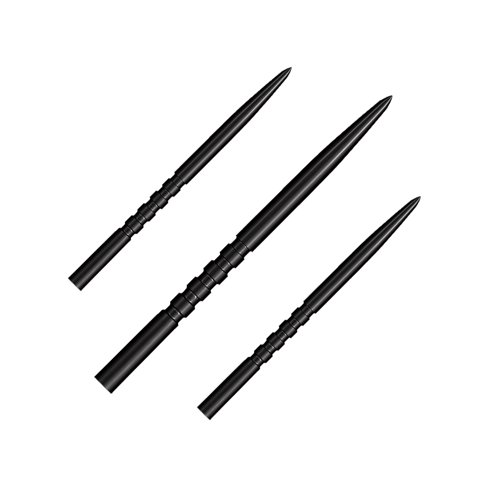 Shot Grip Point steel dart tips - Black Ein Bild zeigt ein Produkt mit dem Namen SM3823_Shot_Grip_Point_Steeldartspitzen_Schwarz_45mm_1Set. Das Produkt ist vermutlich ein Set von schwarzen Dartspitzen.