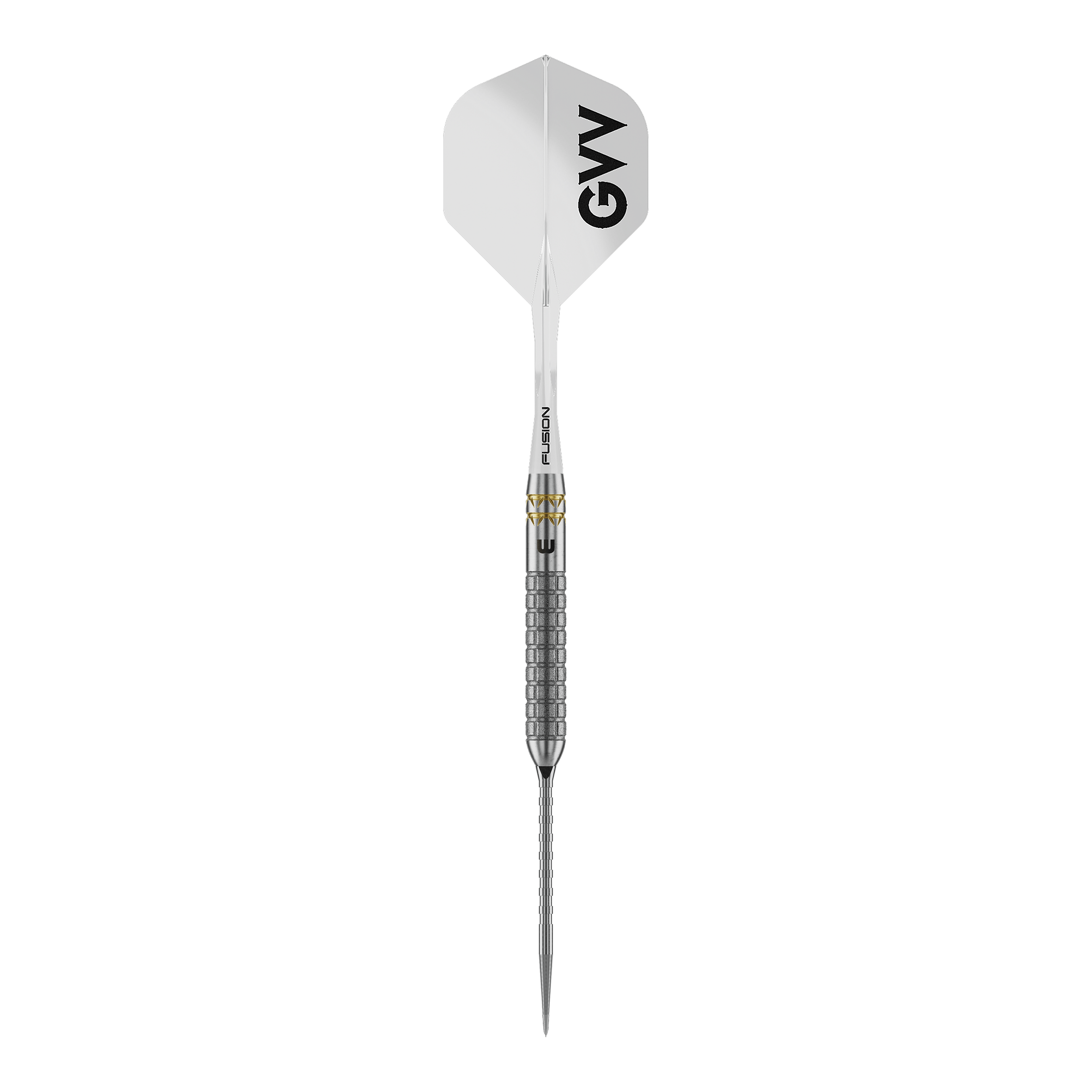 Winmau Gian Van Veen W-MAX Switch Point Steeldarts sind auf weißem Hintergrund abgebildet. Die Darts präsentieren sich im Profil.