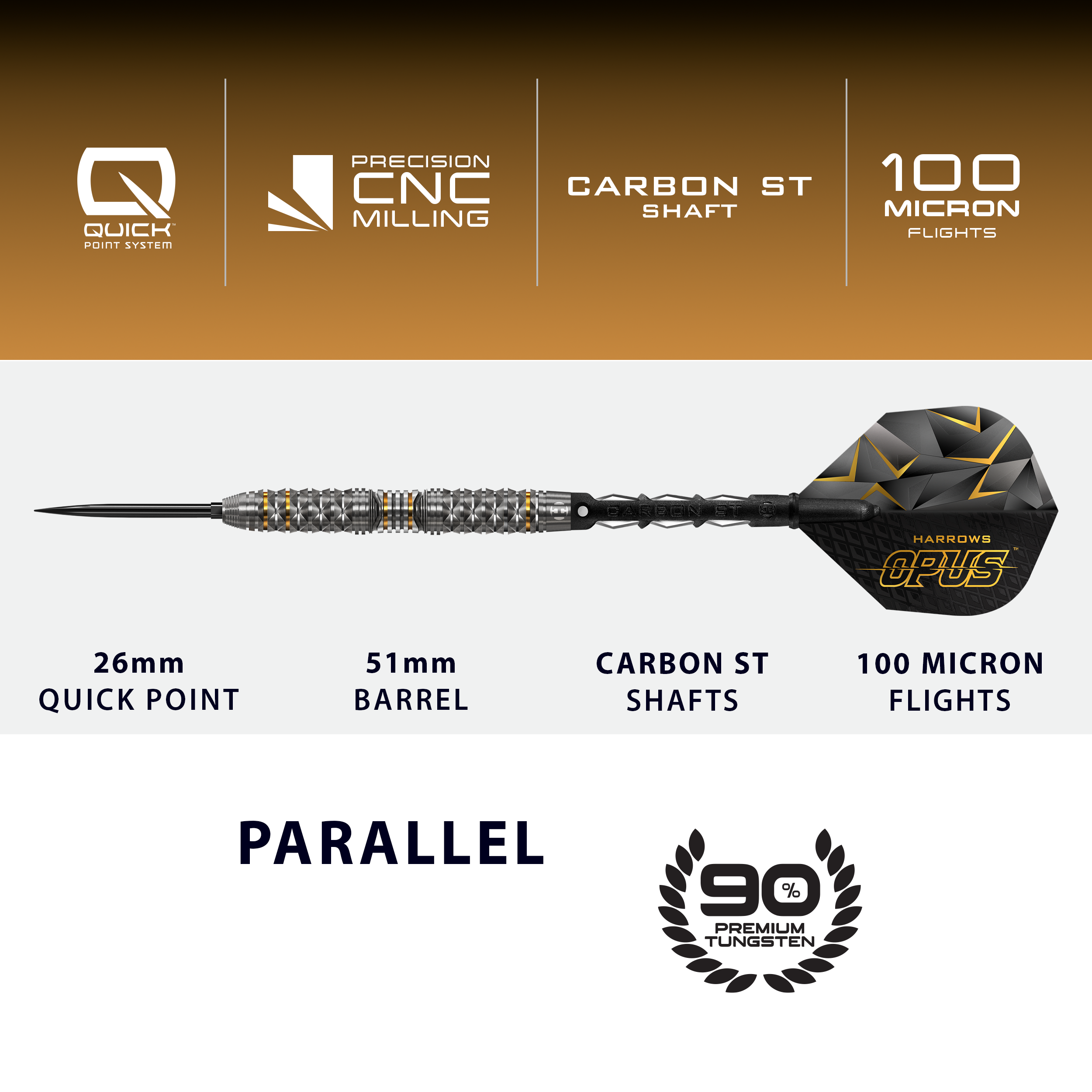 Harrow's Opus Quick Point steel darts Das Bild präsentiert die Harrows Opus Quick Point Steeldarts - 23g. Sie zeichnen sich durch ihre hochwertige Verarbeitung aus.