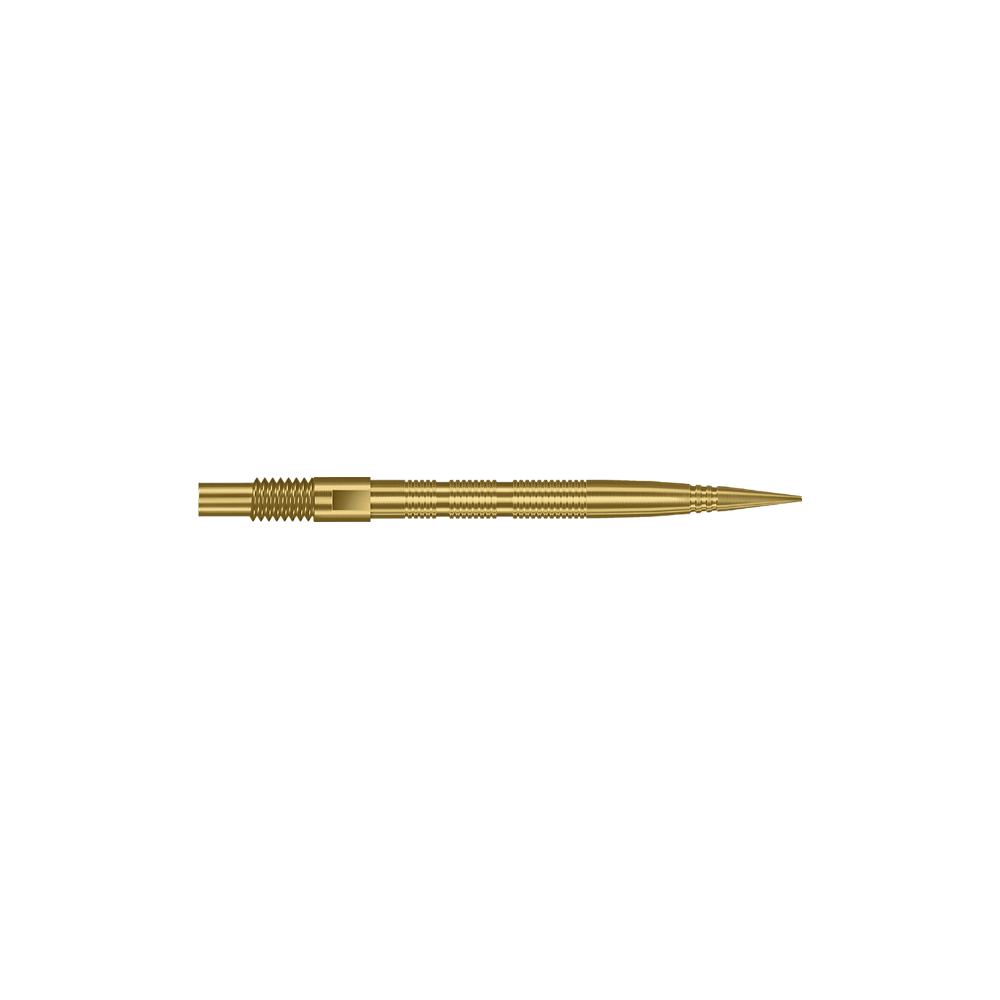 Harrows Quick Point Micro Ridge Dart Tips - Gold Das Bild zeigt goldene MicroRidge Dartspitzen in 26 mm Länge. Die Dartspitzen gehören wahrscheinlich zur Quick Point Serie von Harrows.