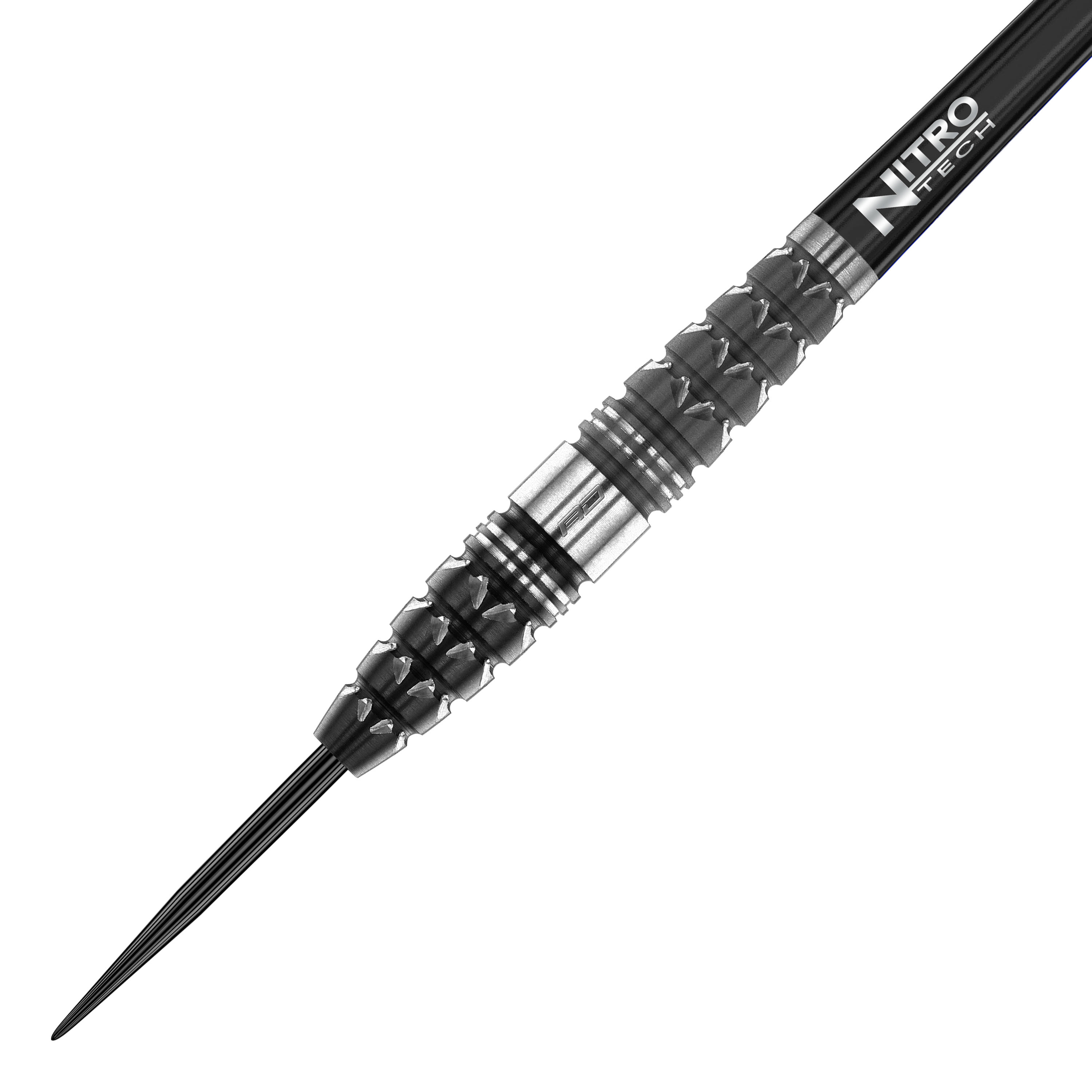 Red Dragon Paradym Torpedo Steel Darts Das Bild zeigt einen Red Dragon Paradym Torpedo Steeldart. Der Dart hat ein schwarzes und silbernes, strukturiertes Barrel und eine Spitze aus Metall.
